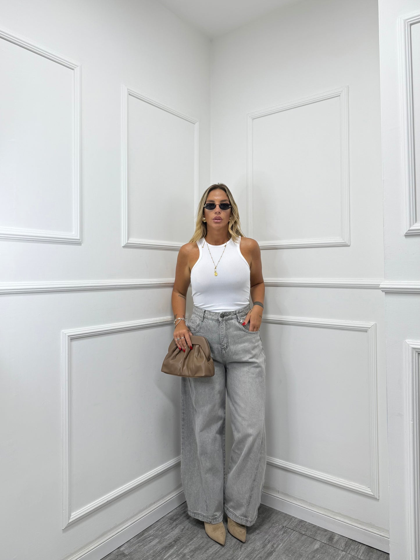 Jeans palazzo Praga grigio chiaro f16-1