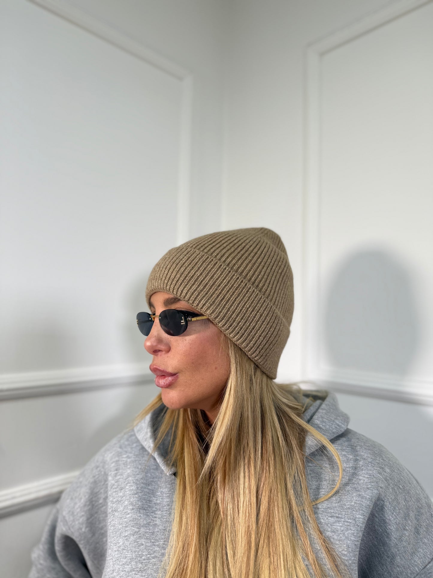 Cappello misto lana a costine Snow beige