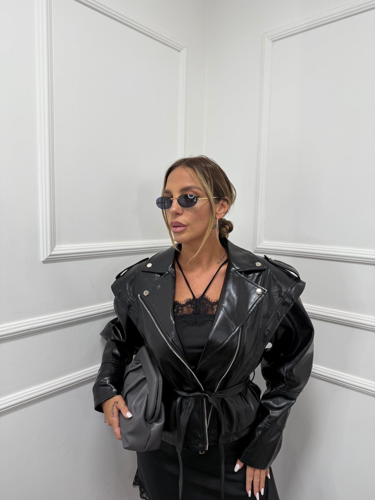 Giacca avvitata in ecopelle Marlin nera