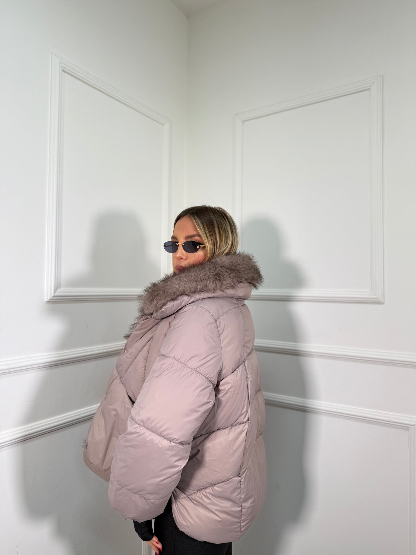 Bomber oversize con ecofur rimovibile Cortina taupe fl202257