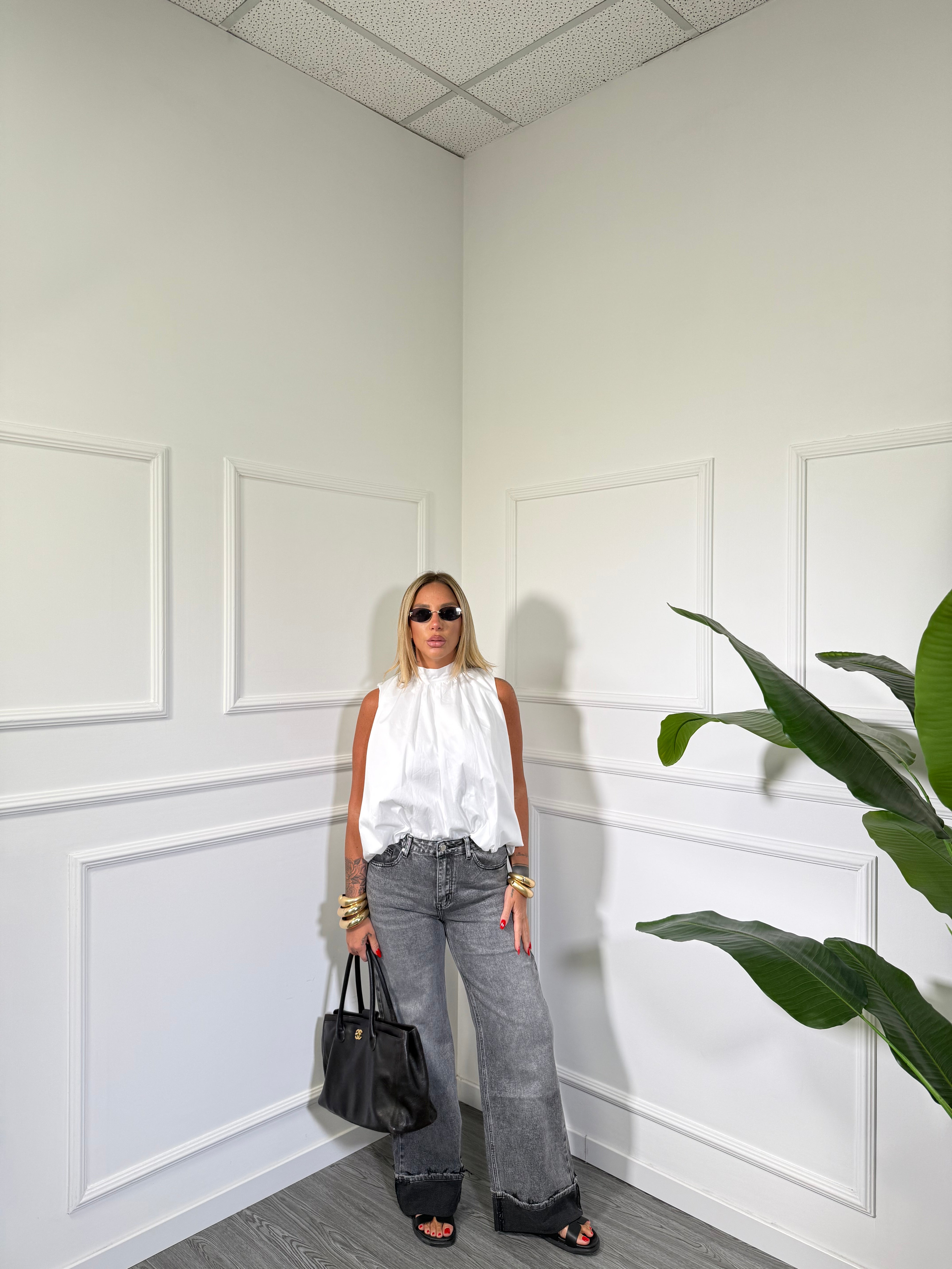 Jeans palazzo con piegone grigio fx5149