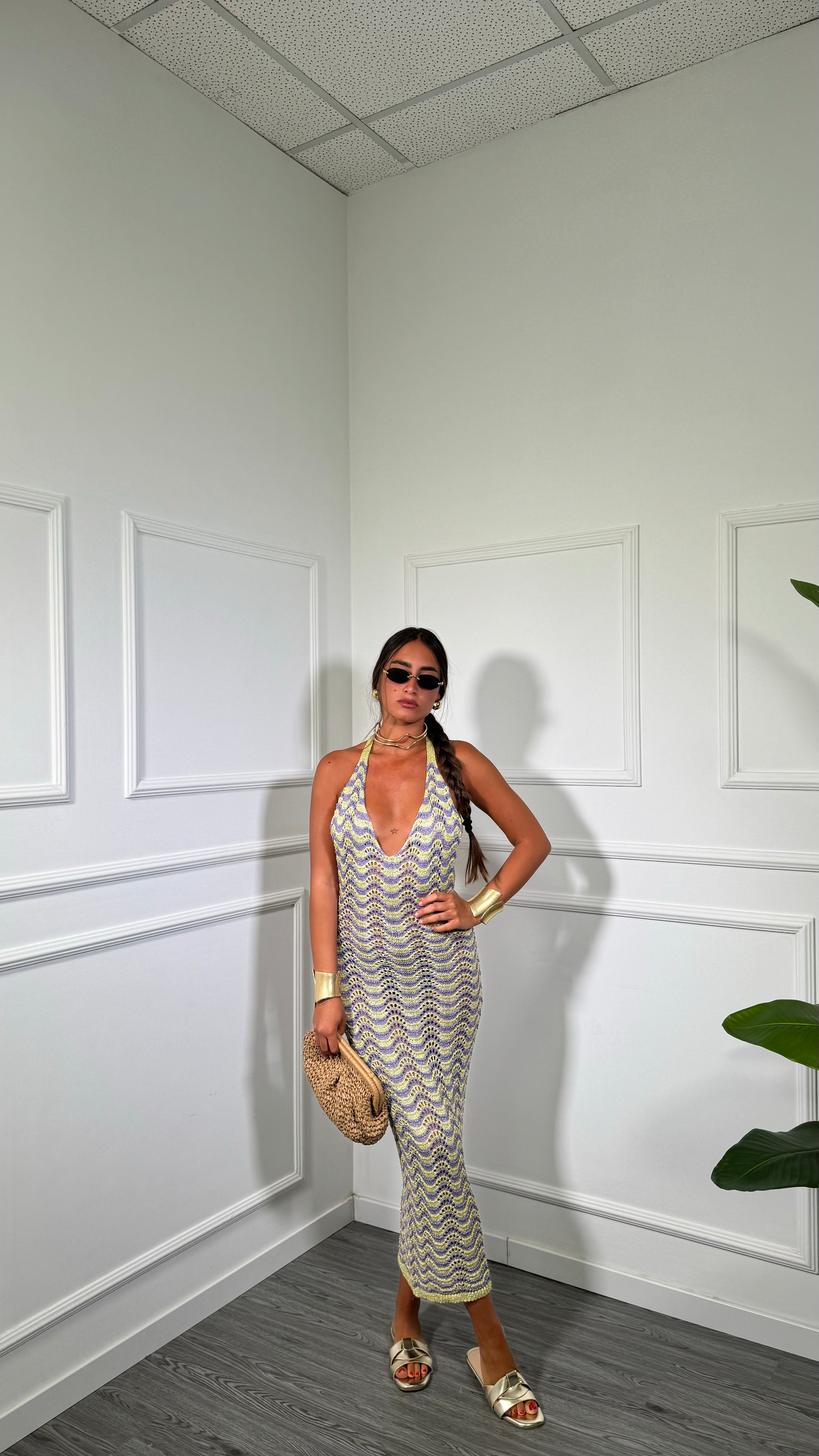Abito midi in filo lurex zig zag Zama lilla/oro 3778