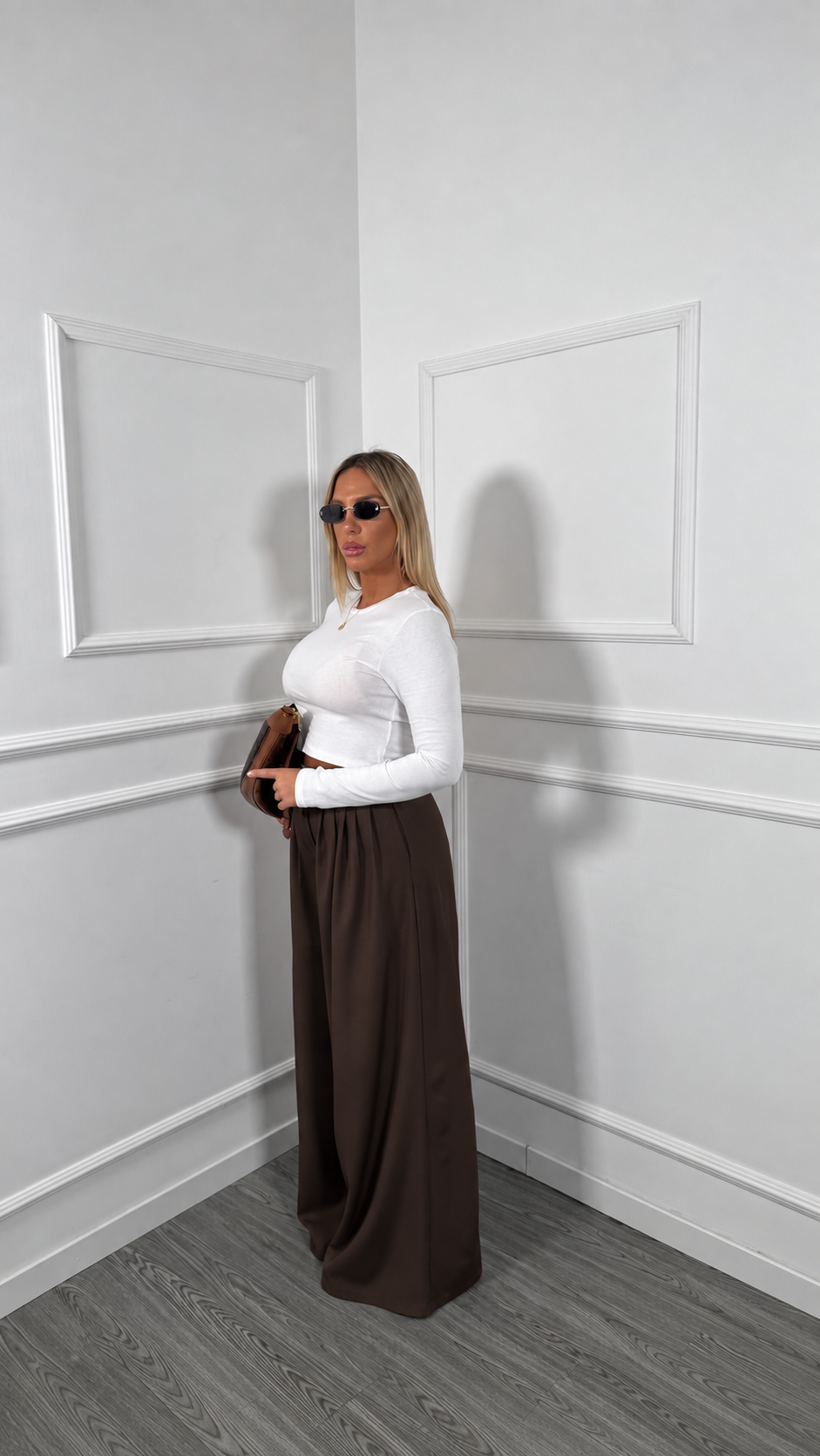 Pantaloni palazzo con pinces All Day cioccolato 66983