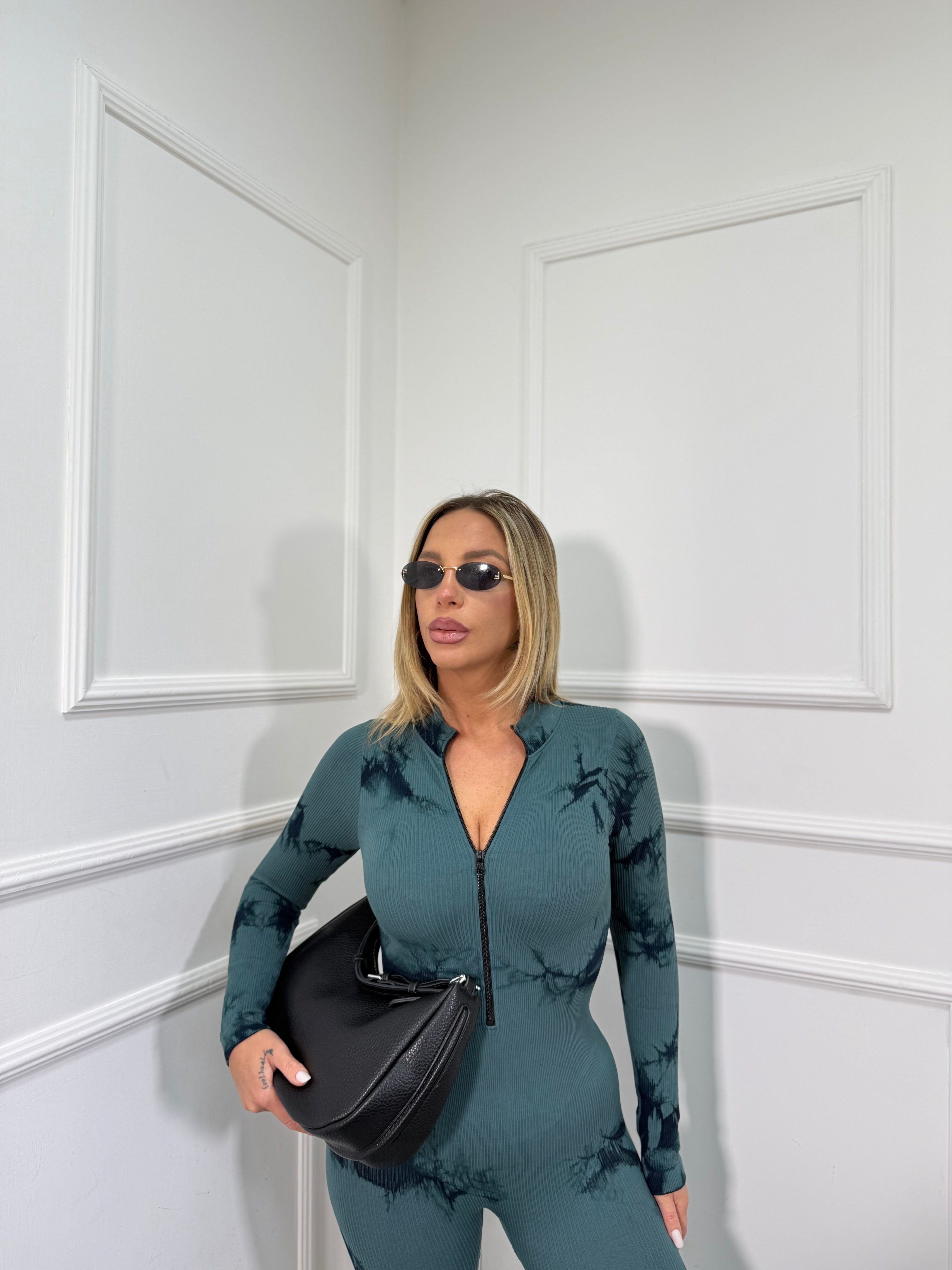 Jumpsuit in lycra microcostine con zip Cher verde 44025