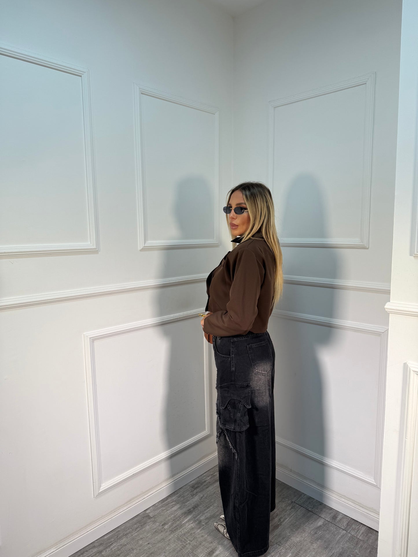 Blazer crop spallina ampia cioccolato 7616