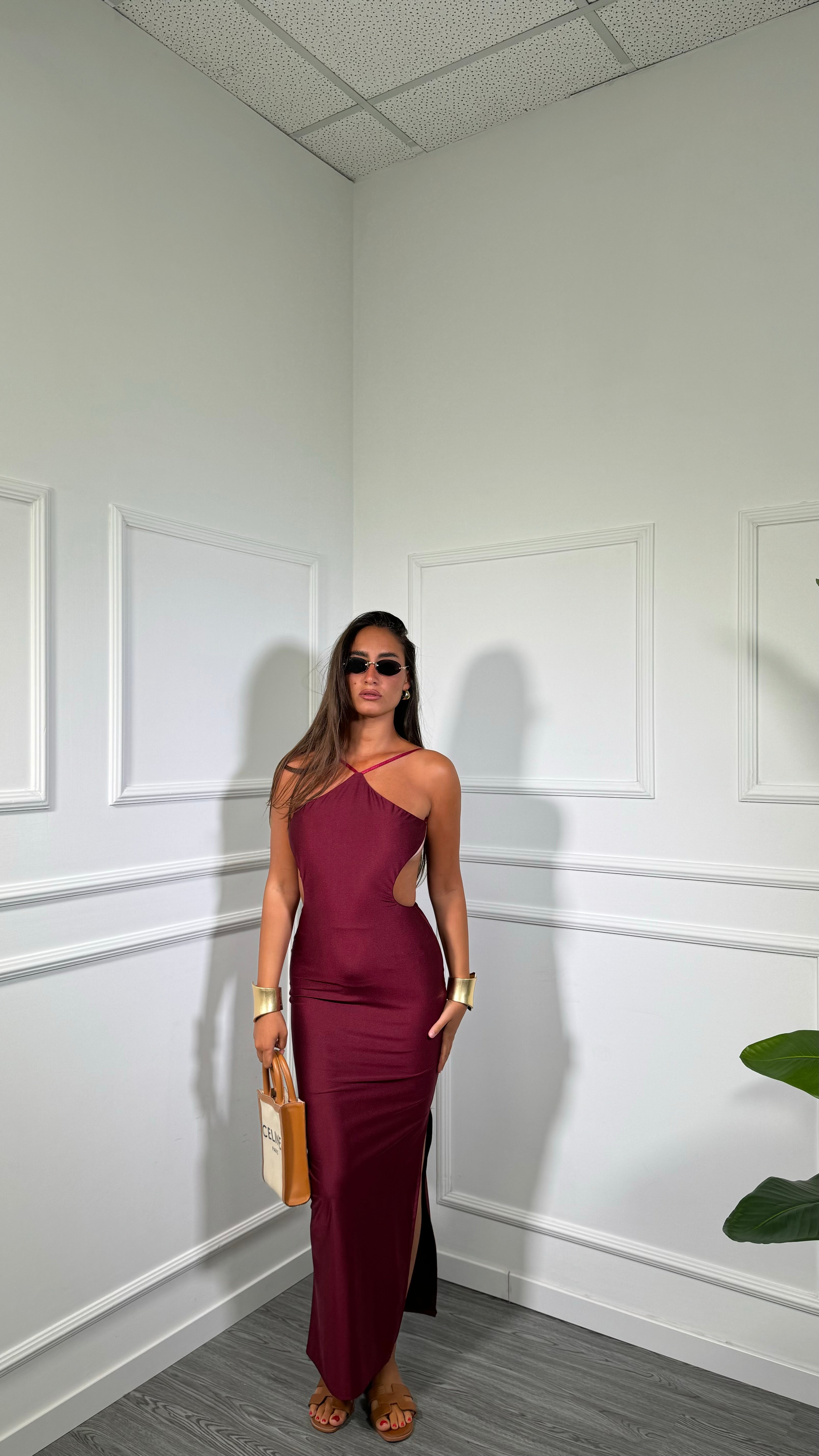 Abito midi in lycra cut out Flaminia bordeaux 11768