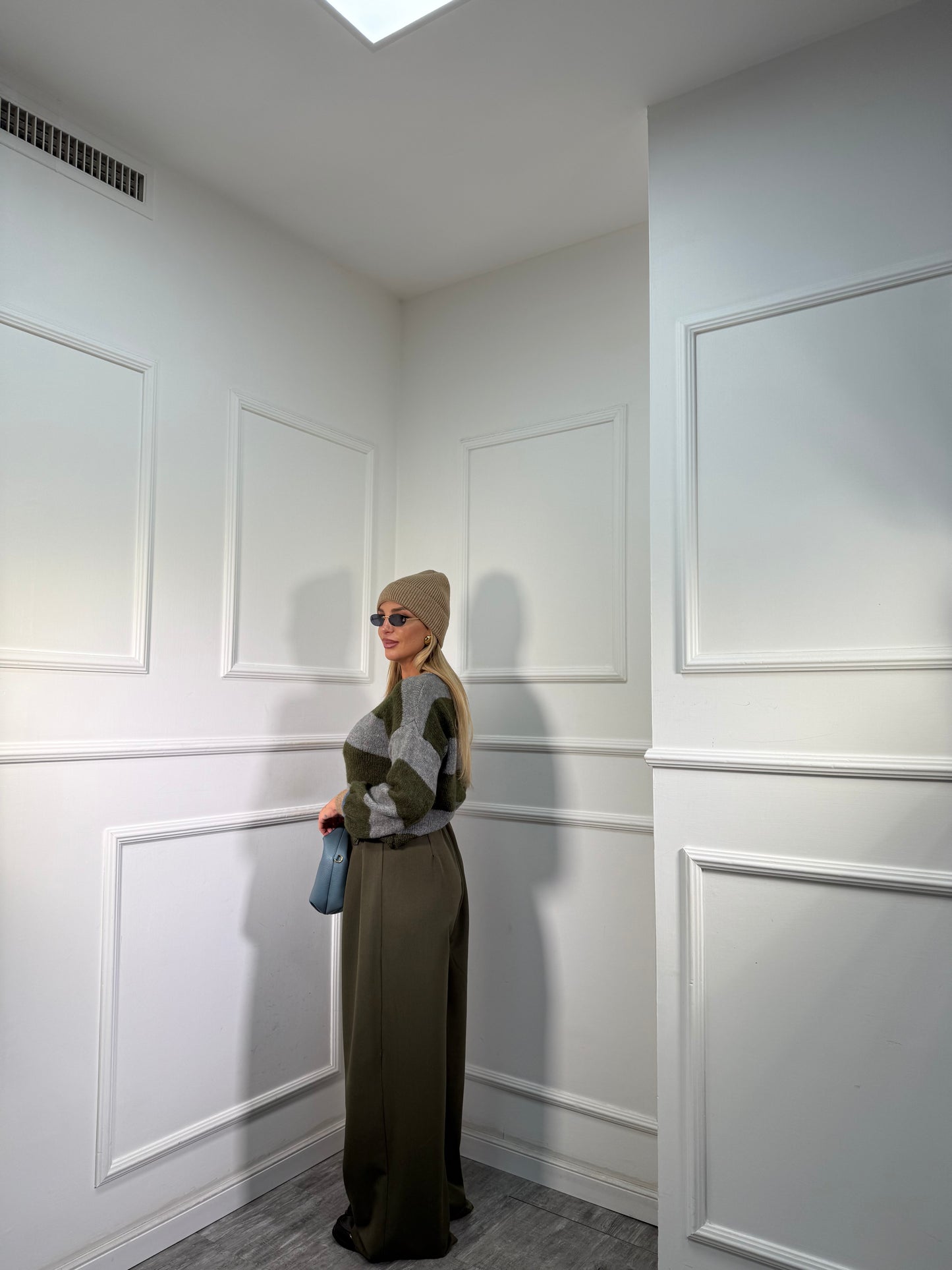 Pantaloni palazzo bustino asimmetrico Dinner verde oliva nf9245