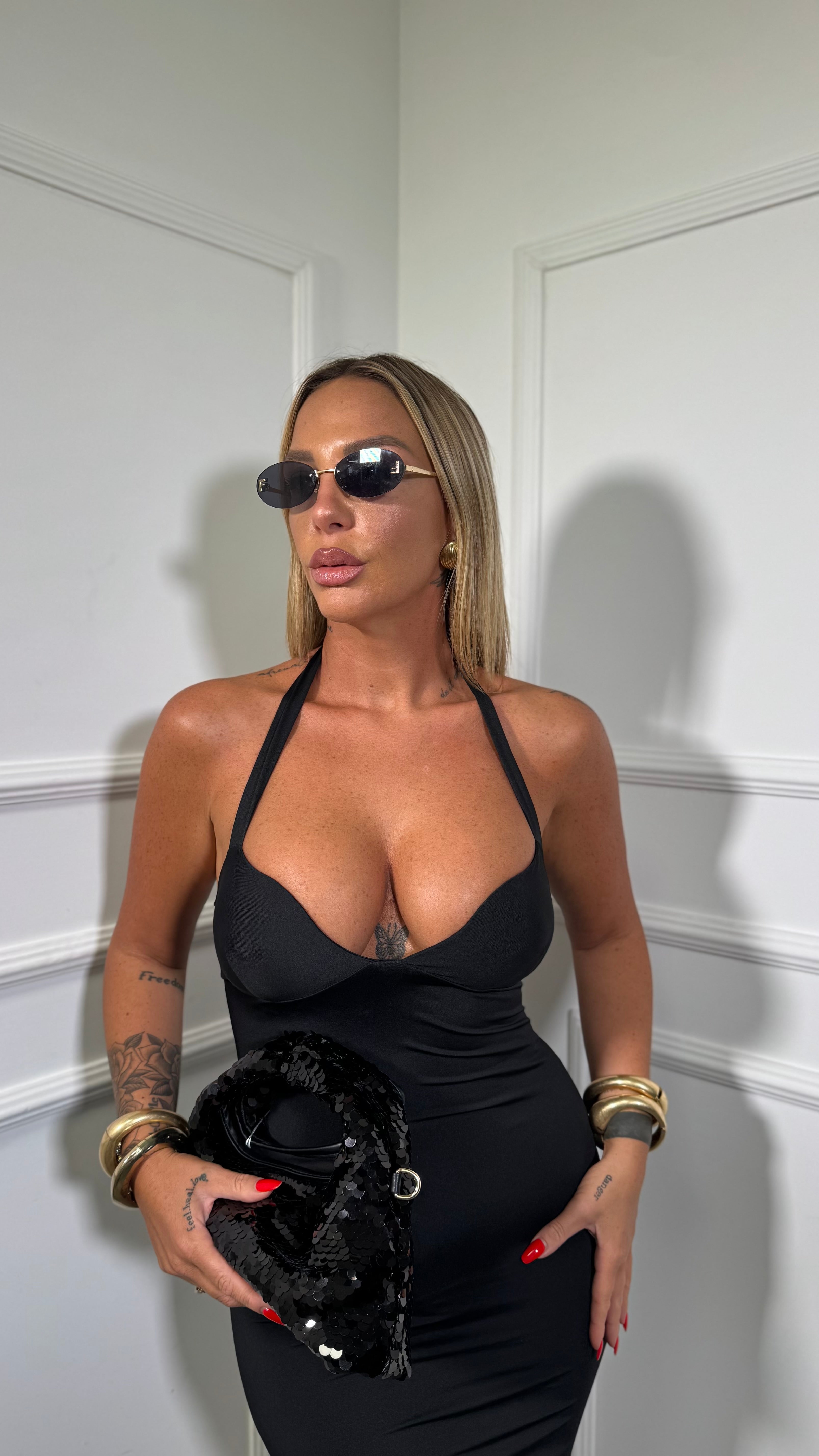 Abito midi in lycra contenitiva Samyra nera