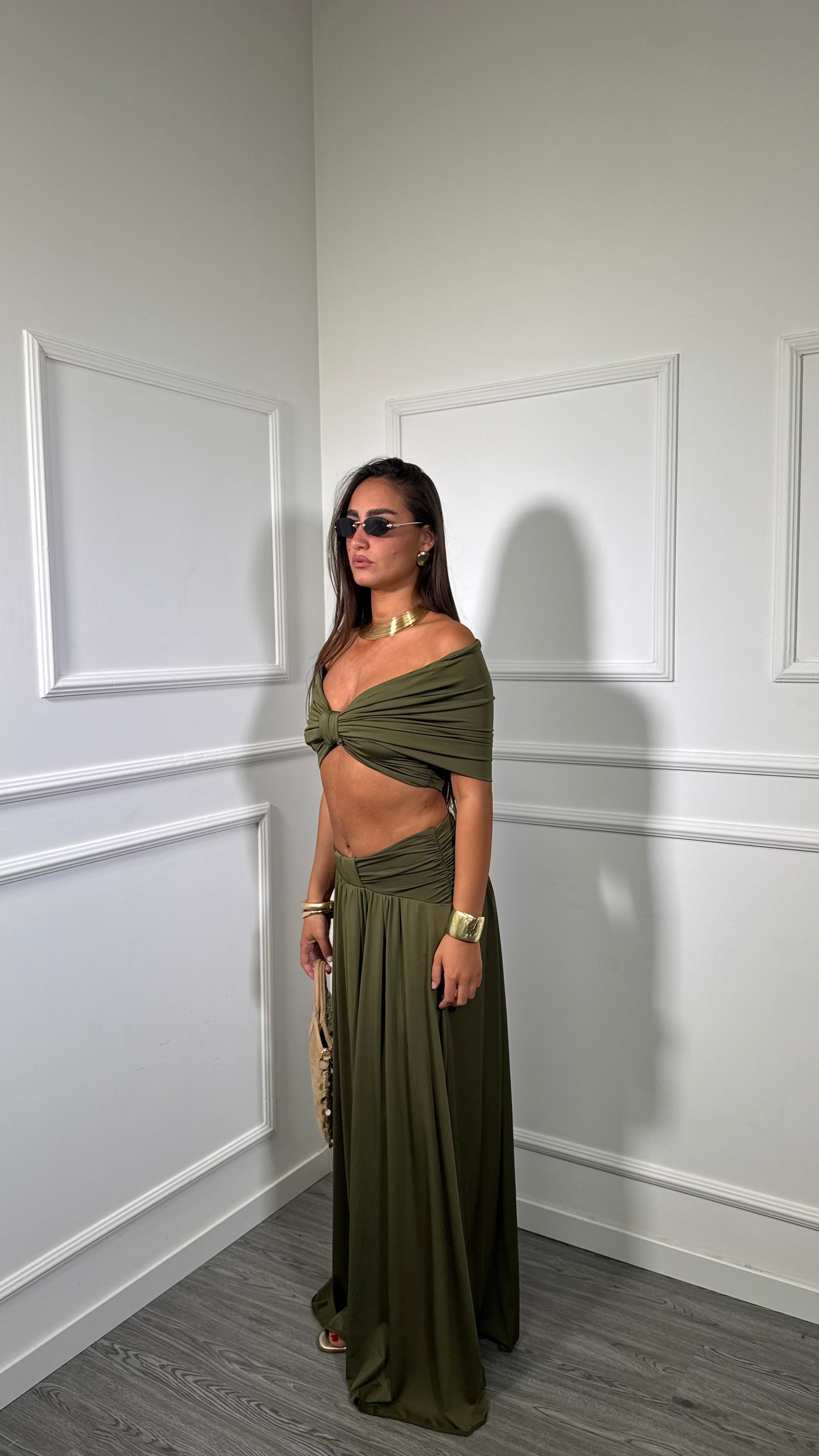 Coordinato in jersey Alemagou verde oliva 12957