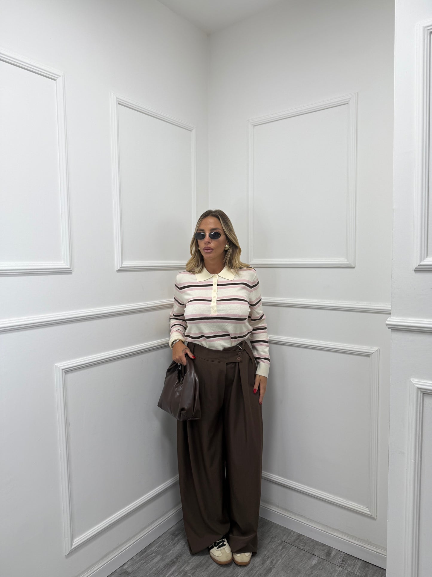 Pantaloni palazzo bustino asimmetrico Dinner cioccolato 18172