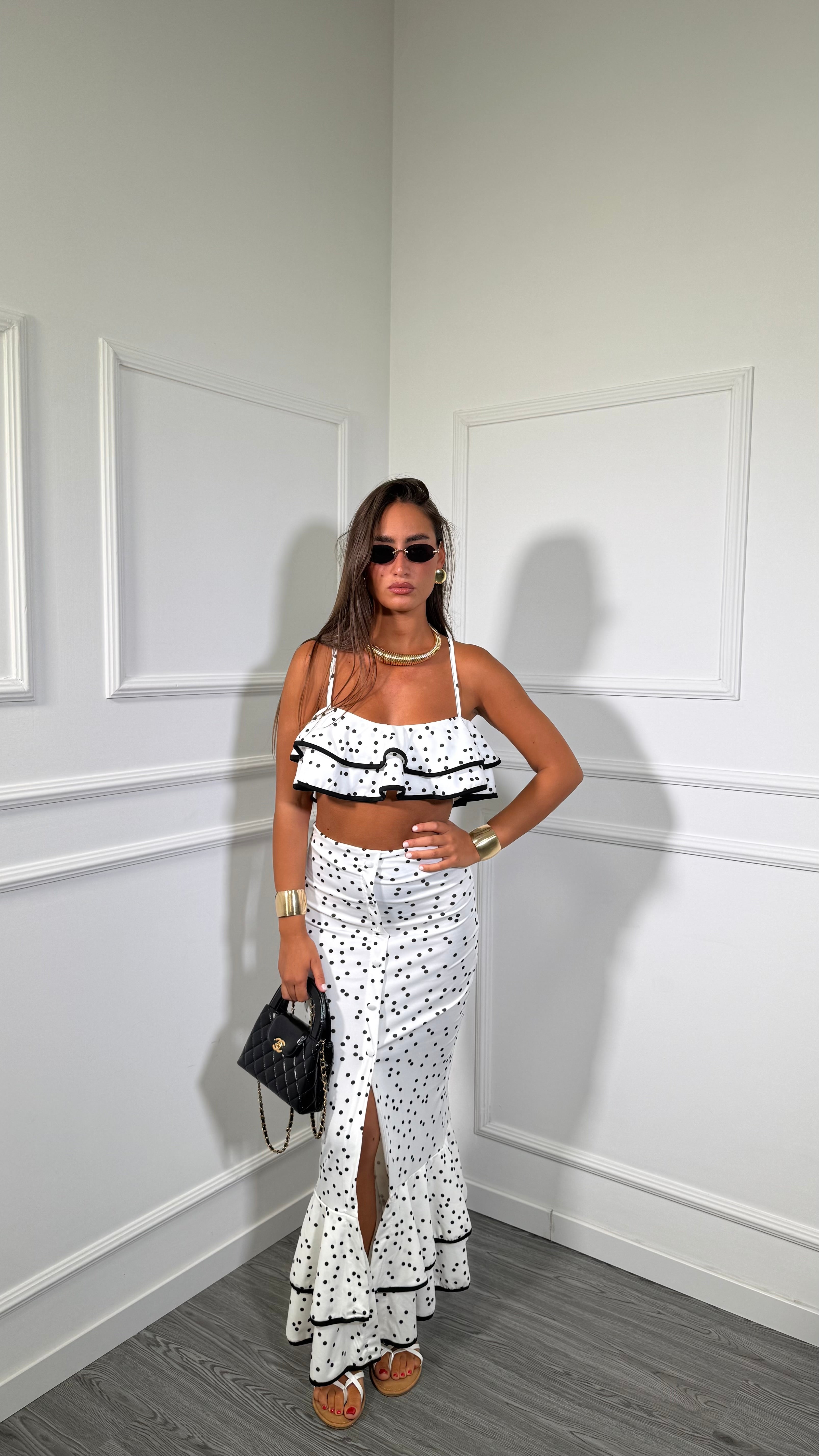 Coordinato in lycra a pois Liasty bianco 6914