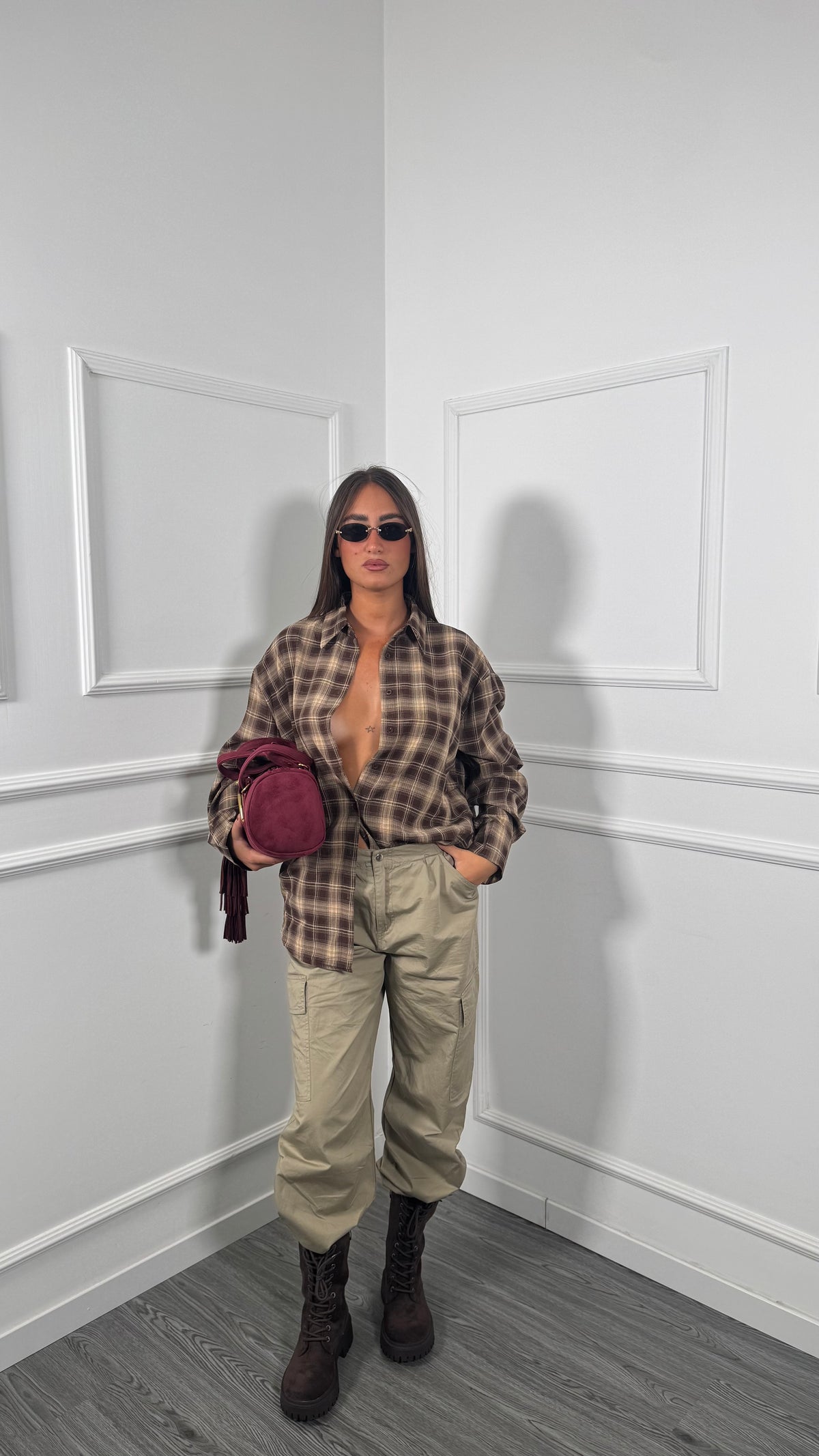 Pantaloni cargo con coulisse beige L-3178-3