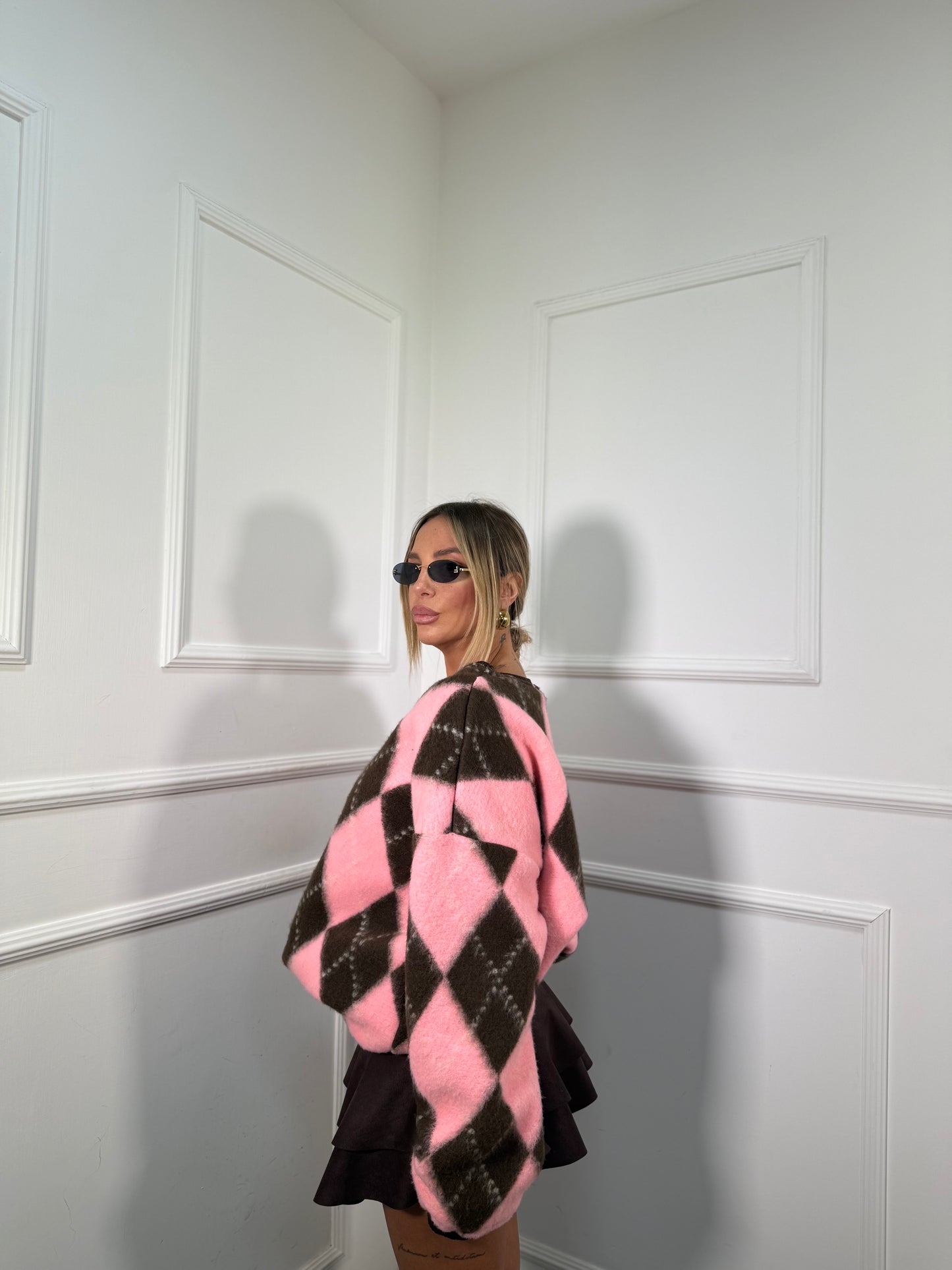 Maxipullover con spalline lana cotta con spalline Nora rosa/cacao m303971