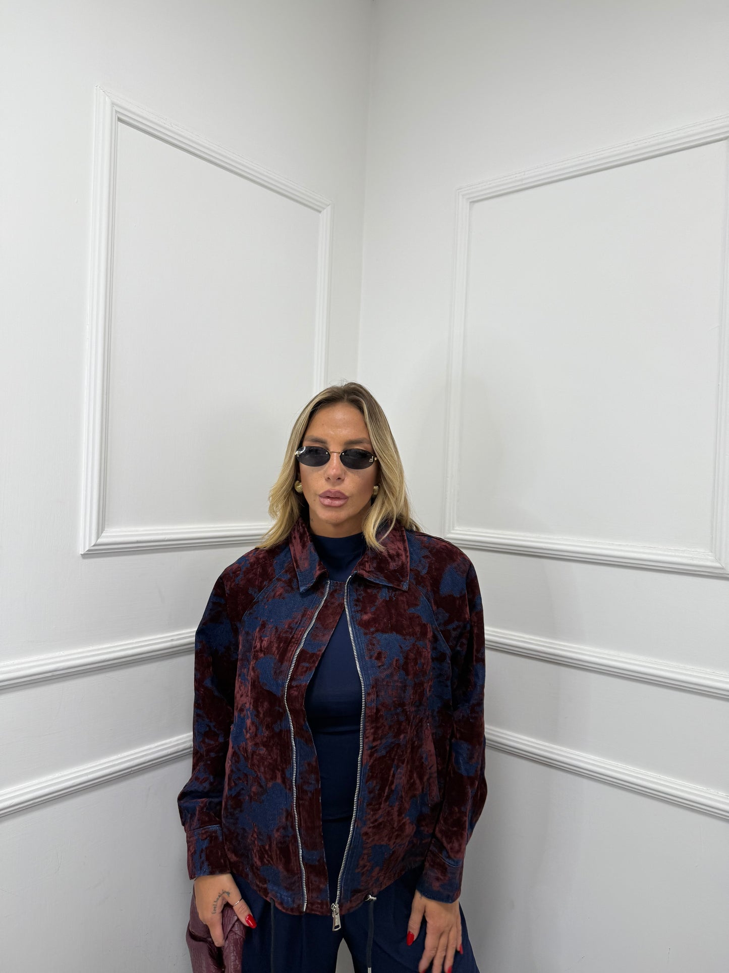 Giubbino in denim e velluto Kansas bordeaux tr697