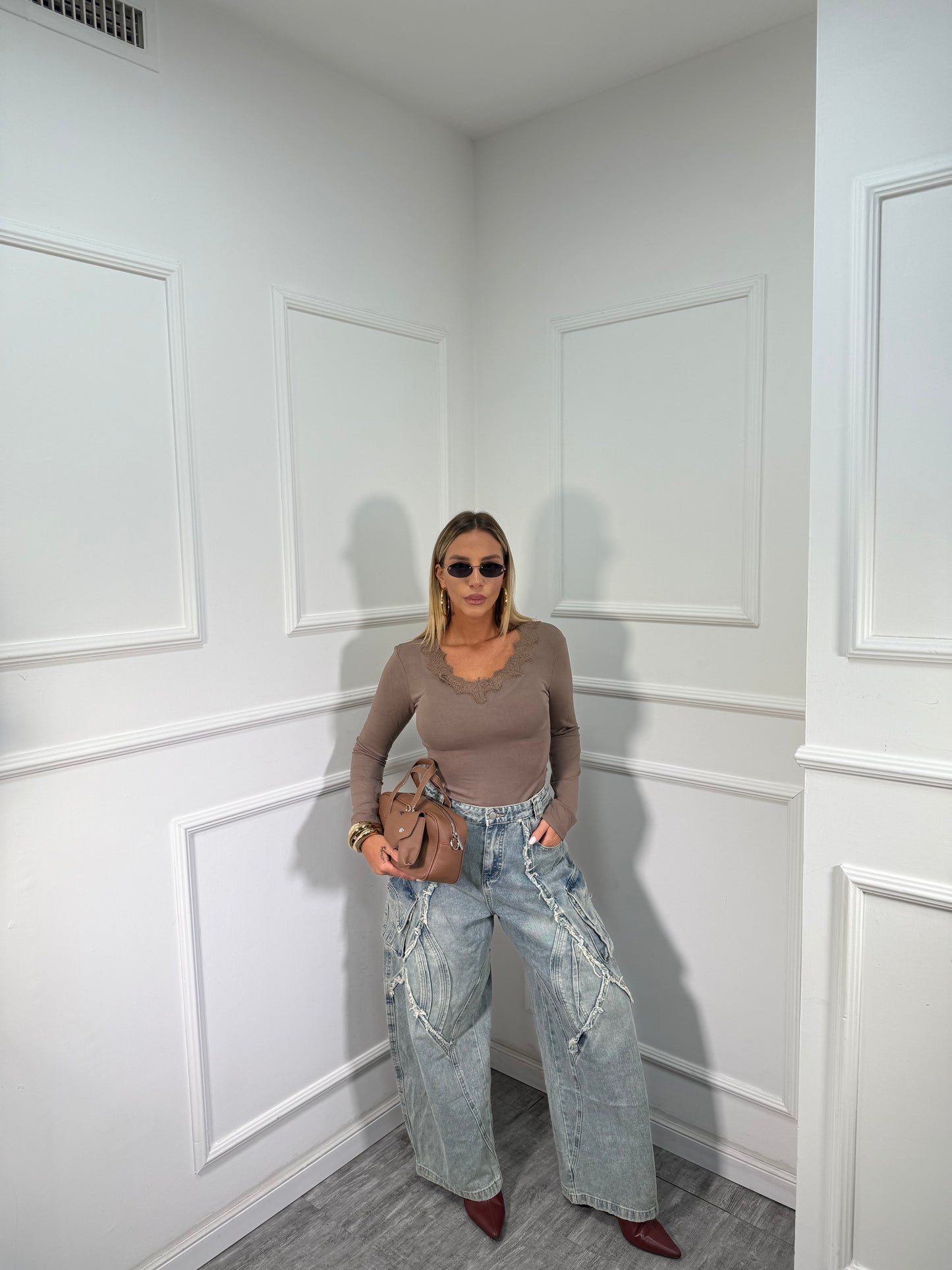 Jeans palazzo balloon sfrangiato lavaggio chiaro 81176