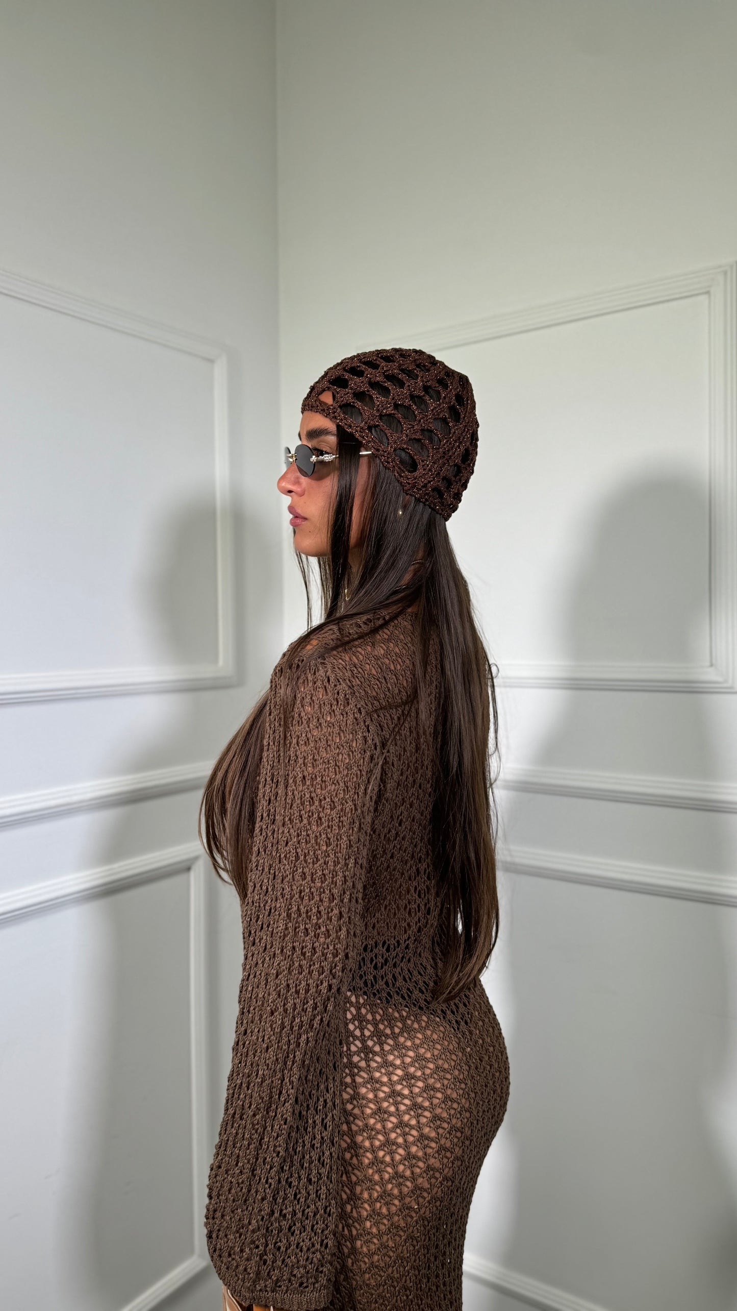 Abito lungo in crochet Suamy cioccolato 3750