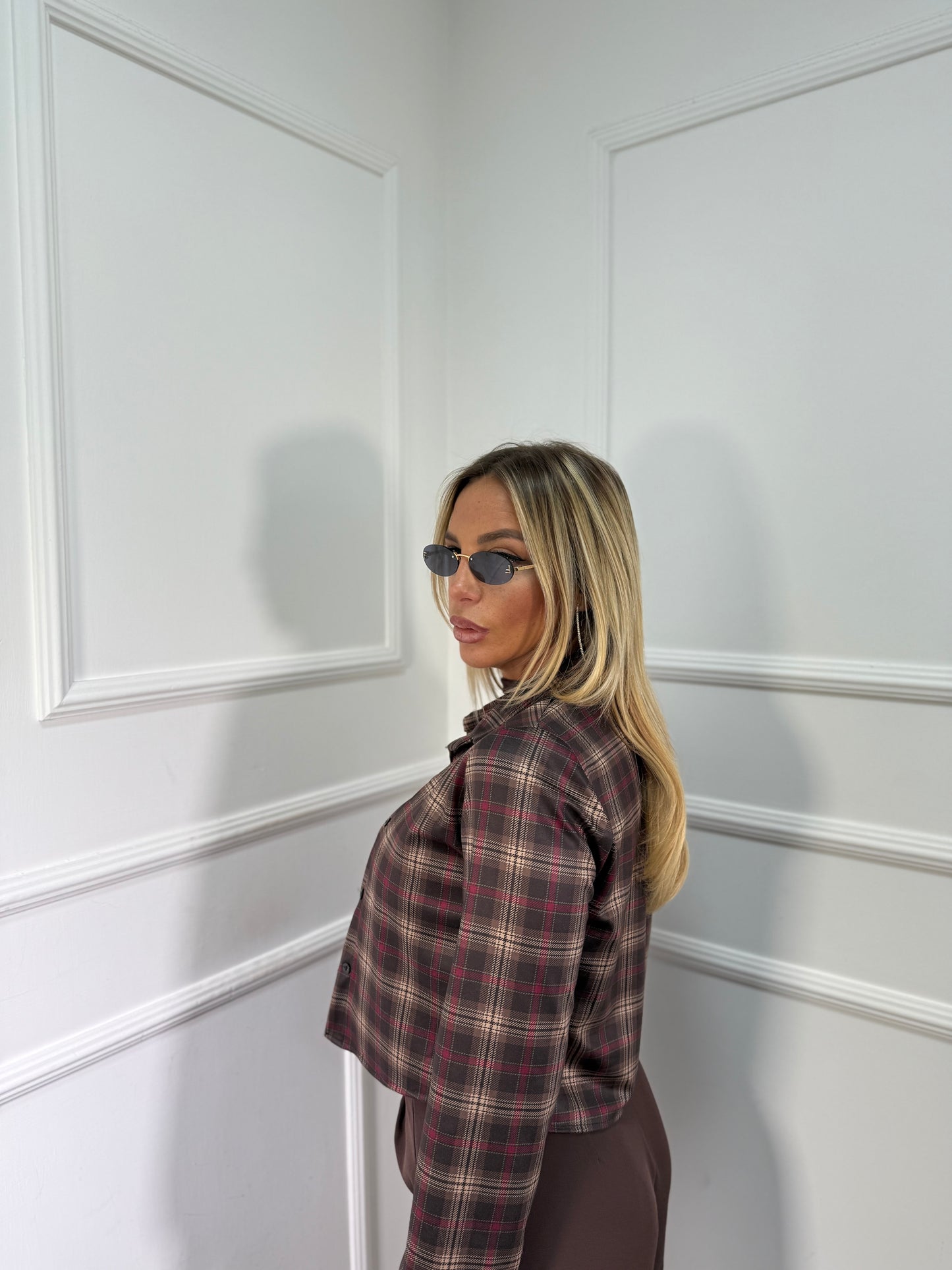 Camicia in tartan Crop marrone 0839
