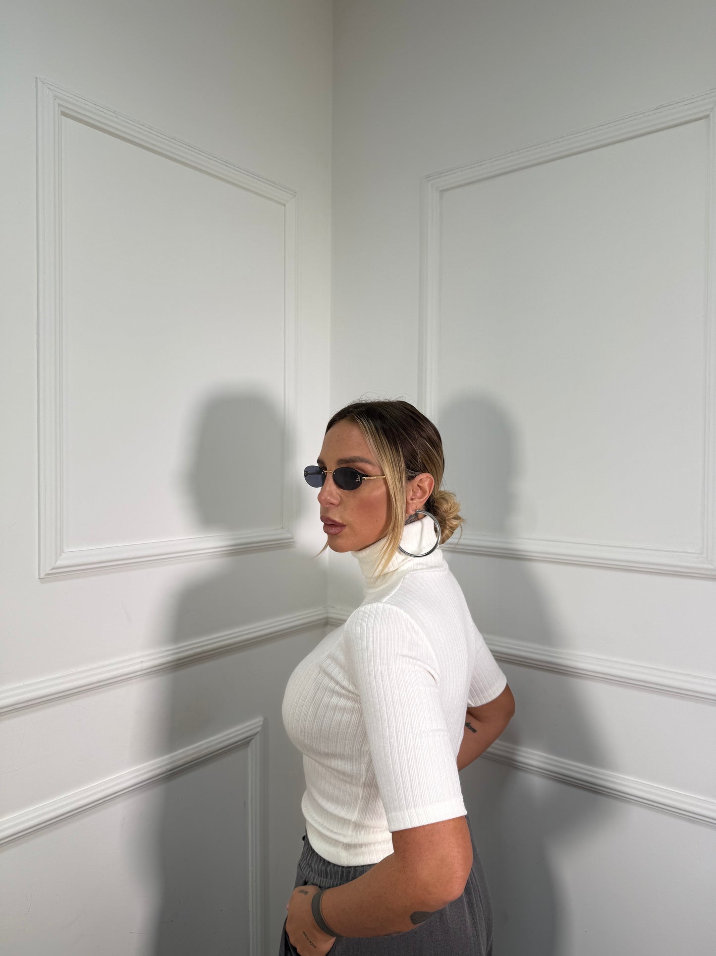 Maglioncino costine collo alto Work bianco 5257