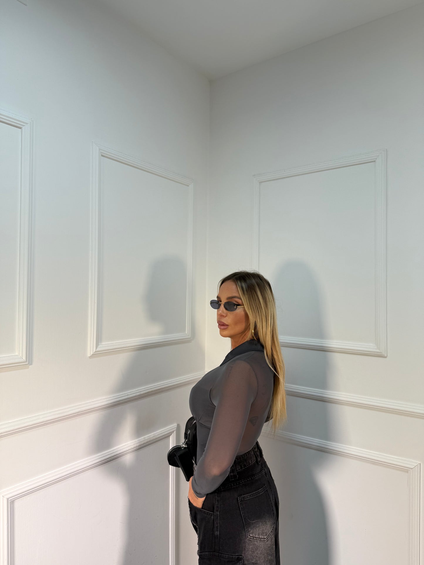 Shirt polo scollo a goccia grigio antracite rtt59160