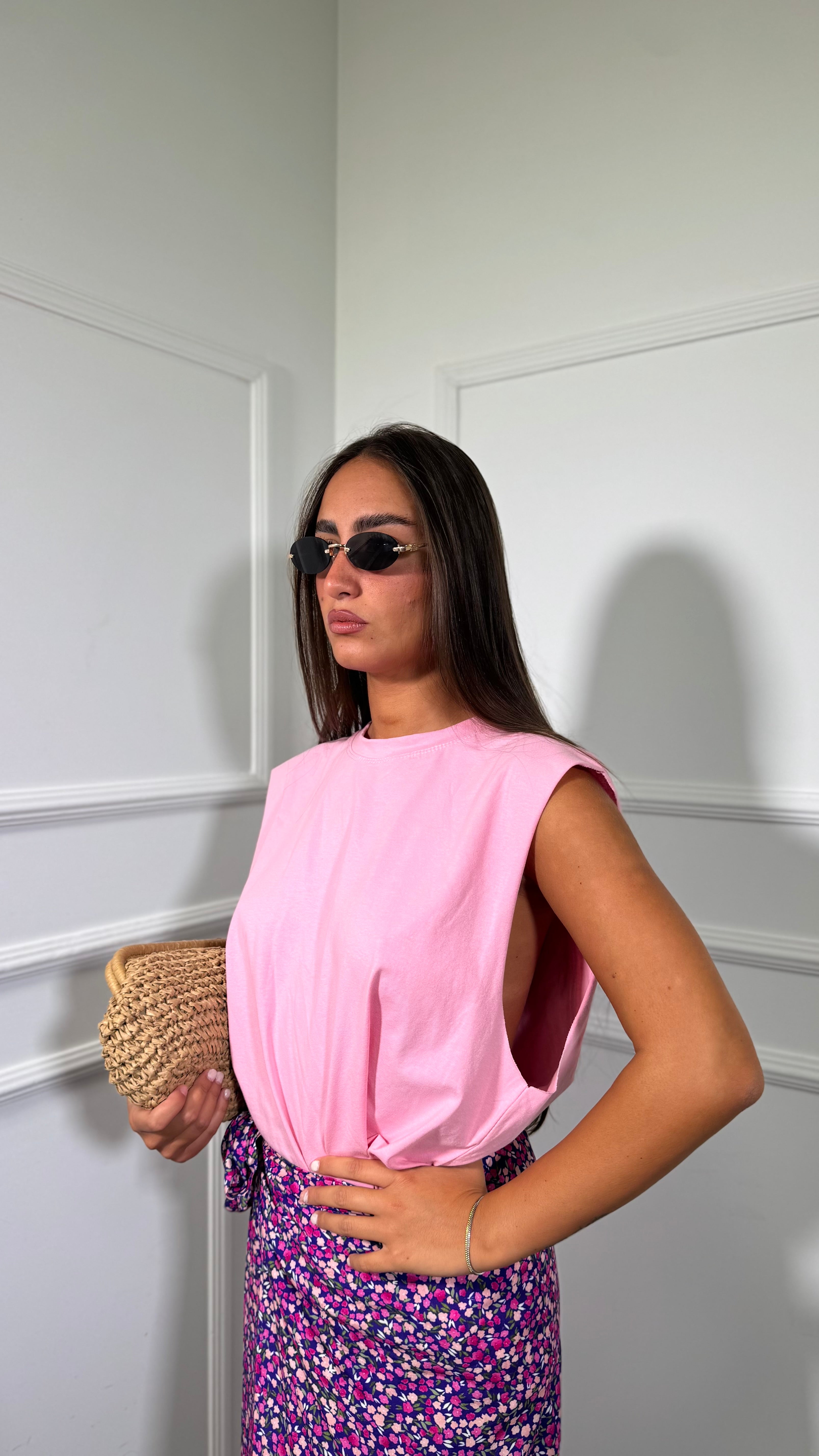 T-shirt giromanica oversize Get Ready rosa