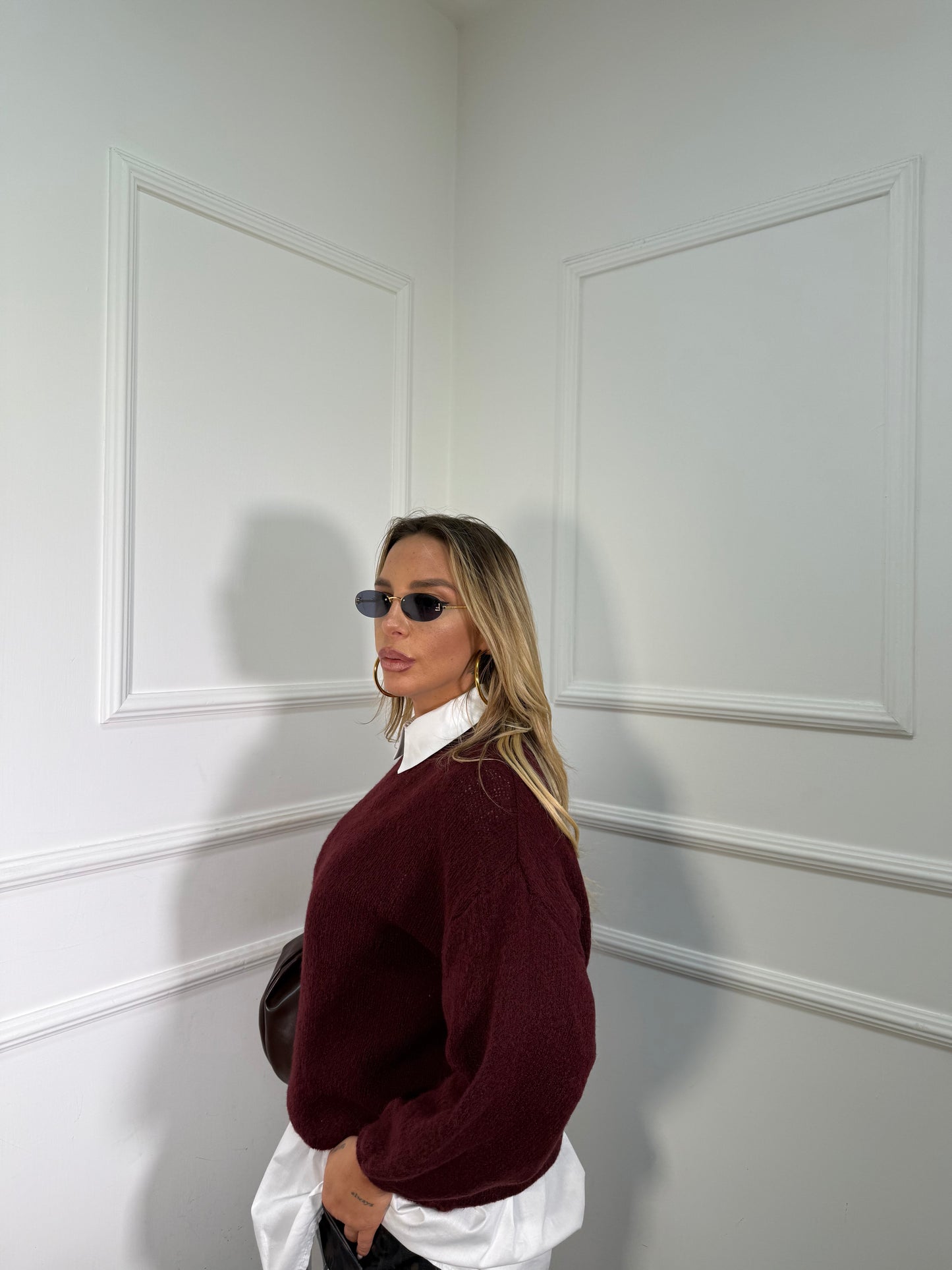 Pullover lana cotta Marshmallow bordeaux a2412