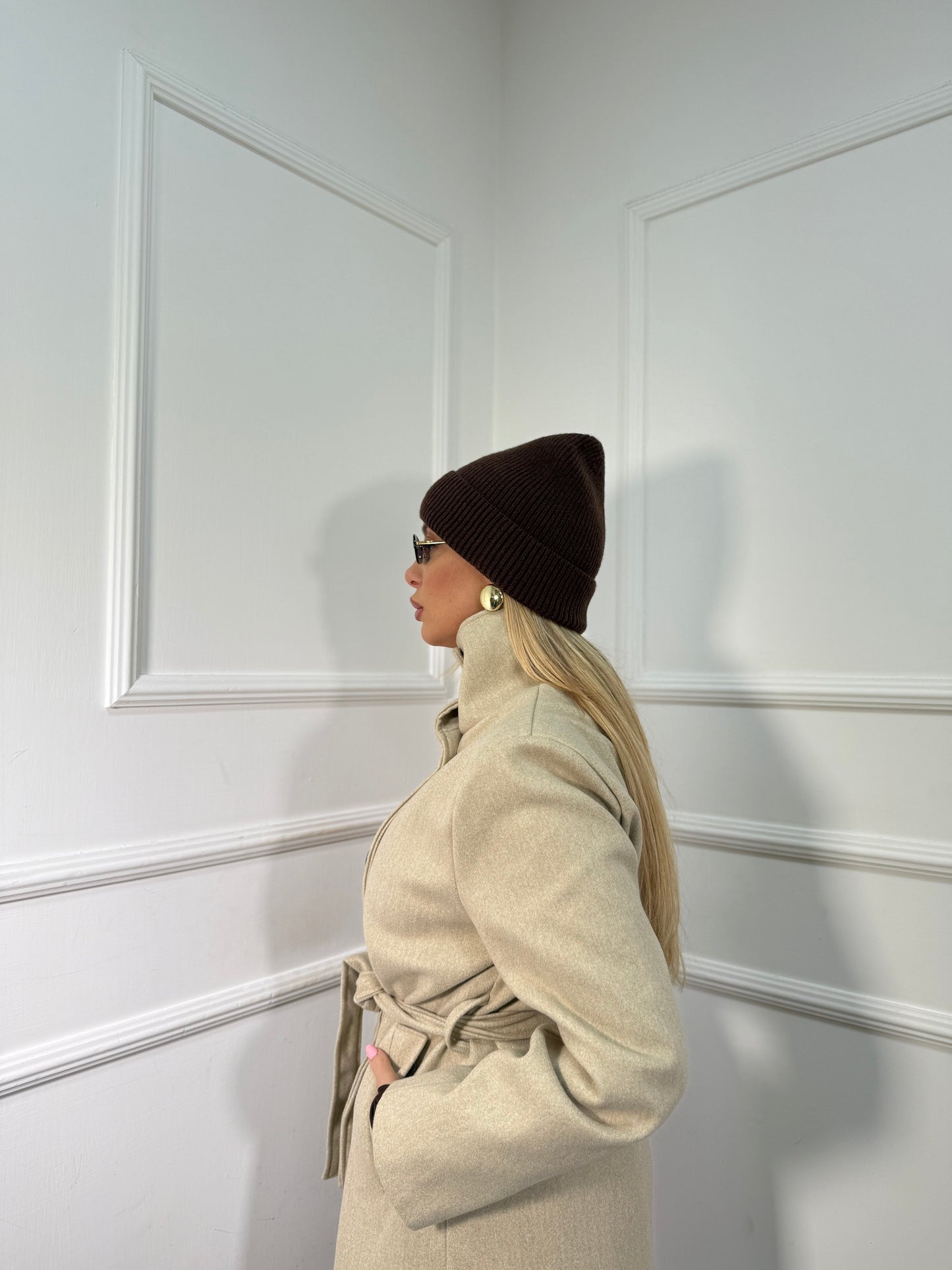 Maxi cappotto collo alto Boston panna 251148