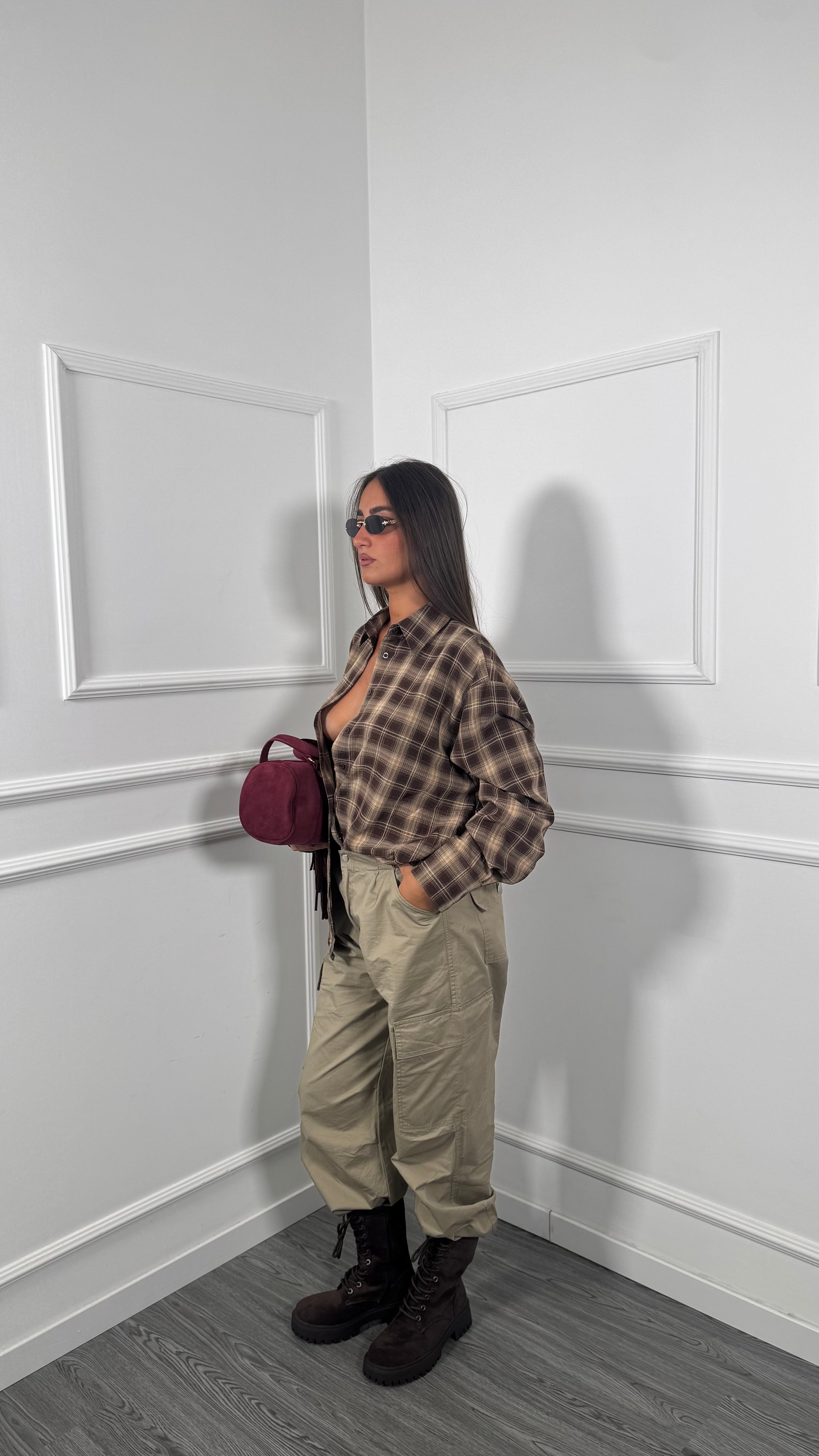 Pantaloni cargo con coulisse beige L-3178-3