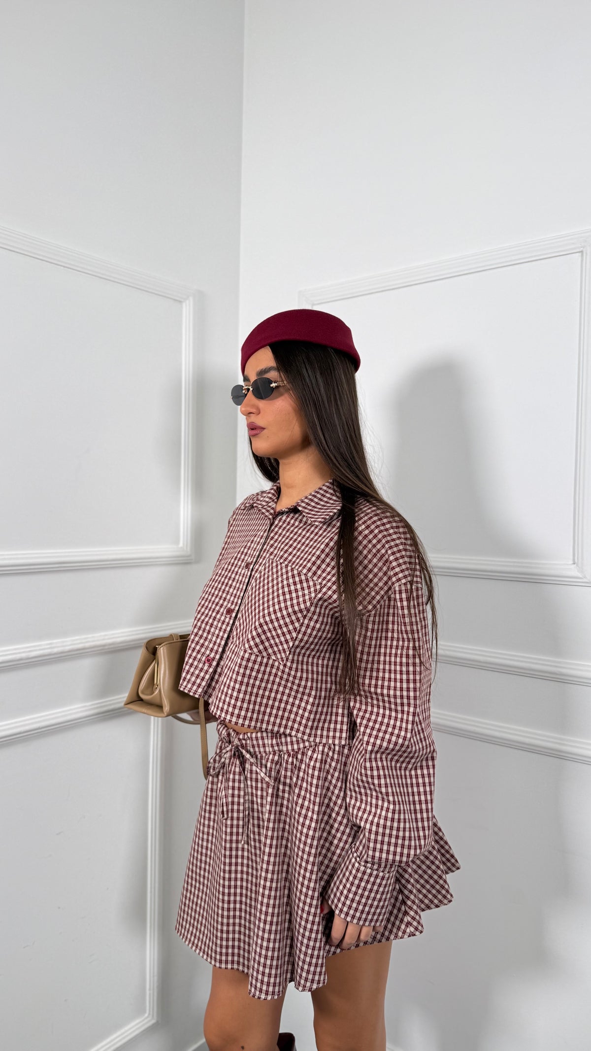 Coordinato a quadretti con shorts by justwest Andye bordeaux jwc1999