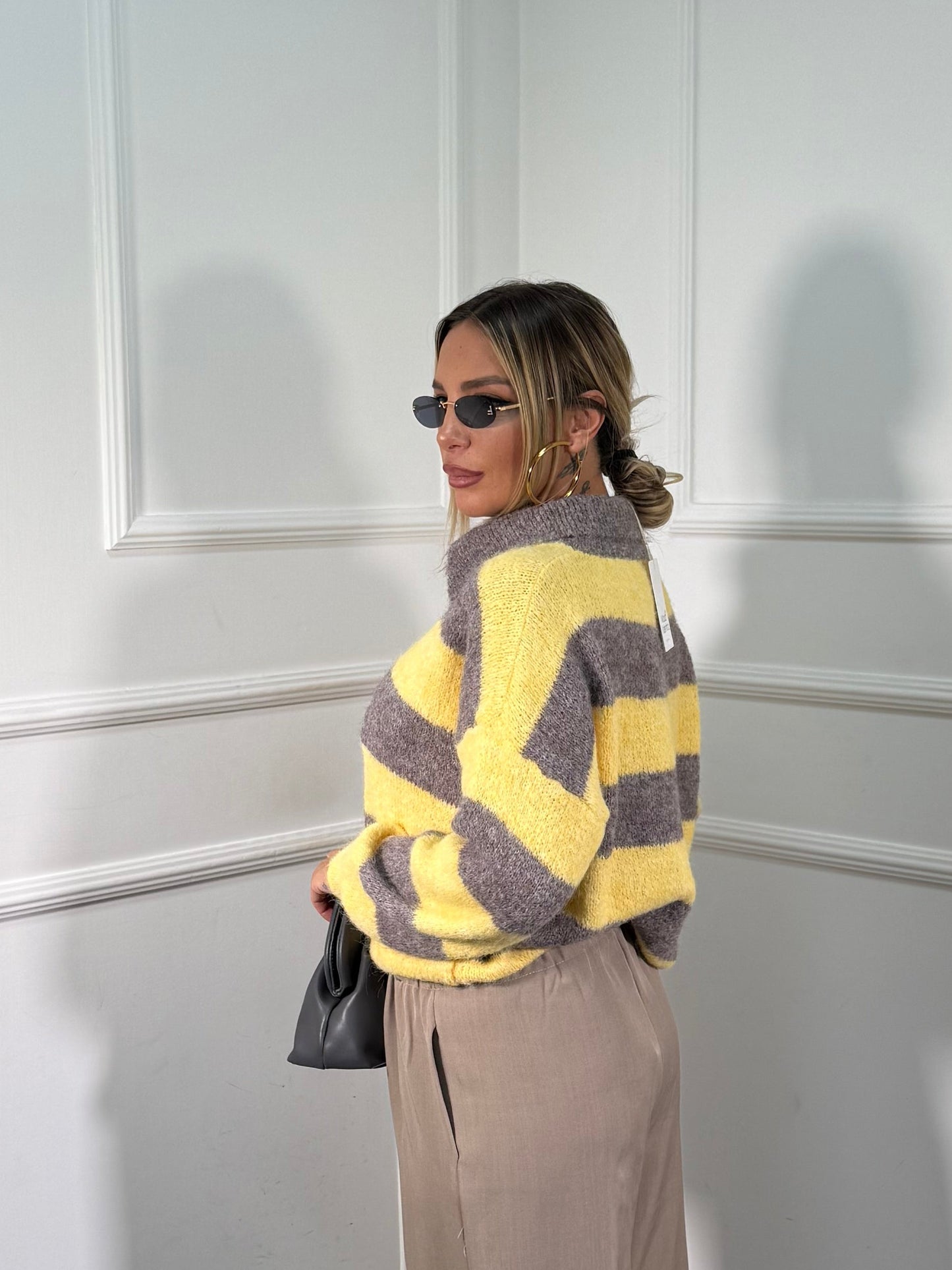 Pullover polo misto lana Macaron giallo 51170