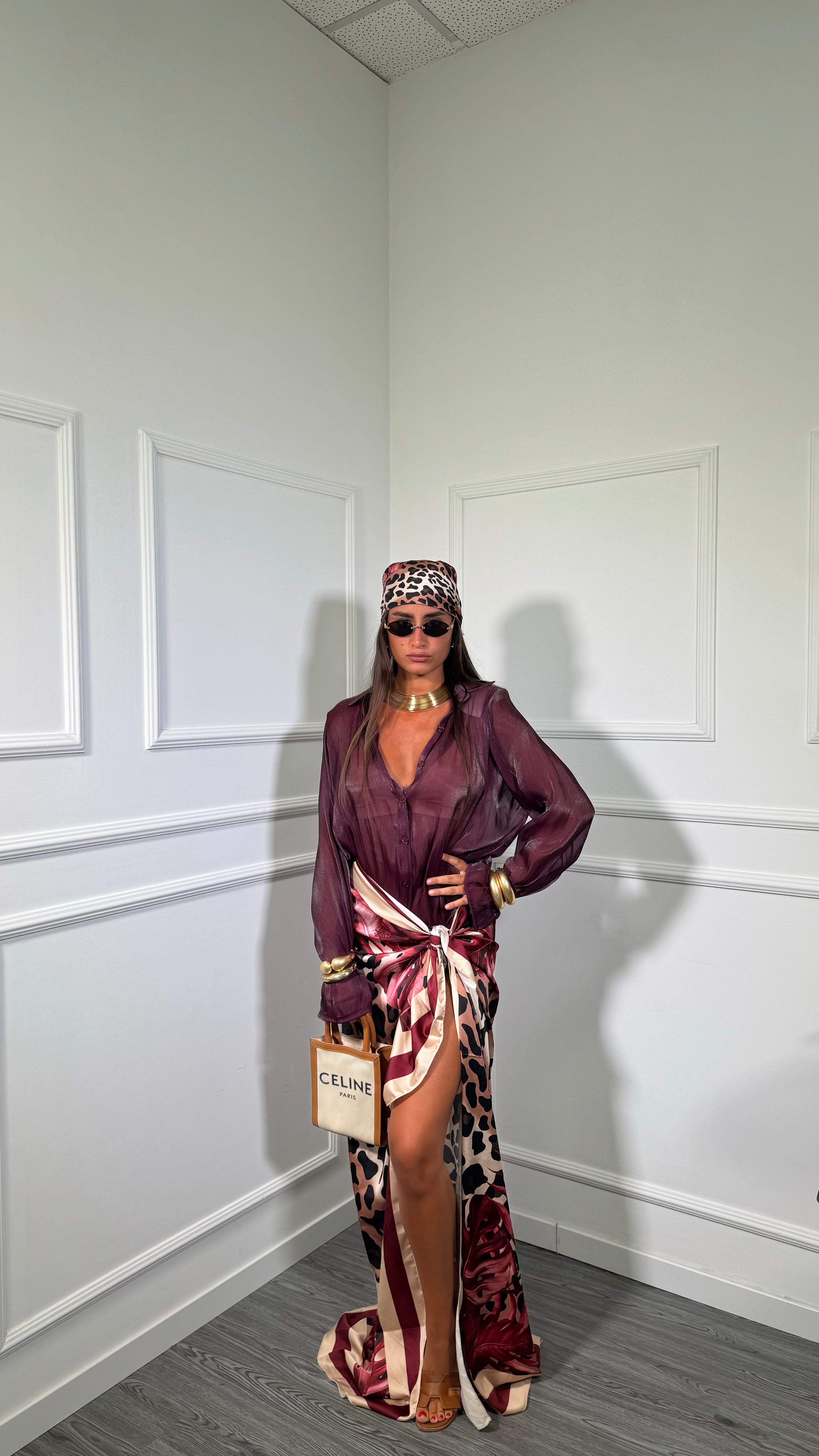 Pareo + bandana in satin maculato Palomas vinaccia 37271