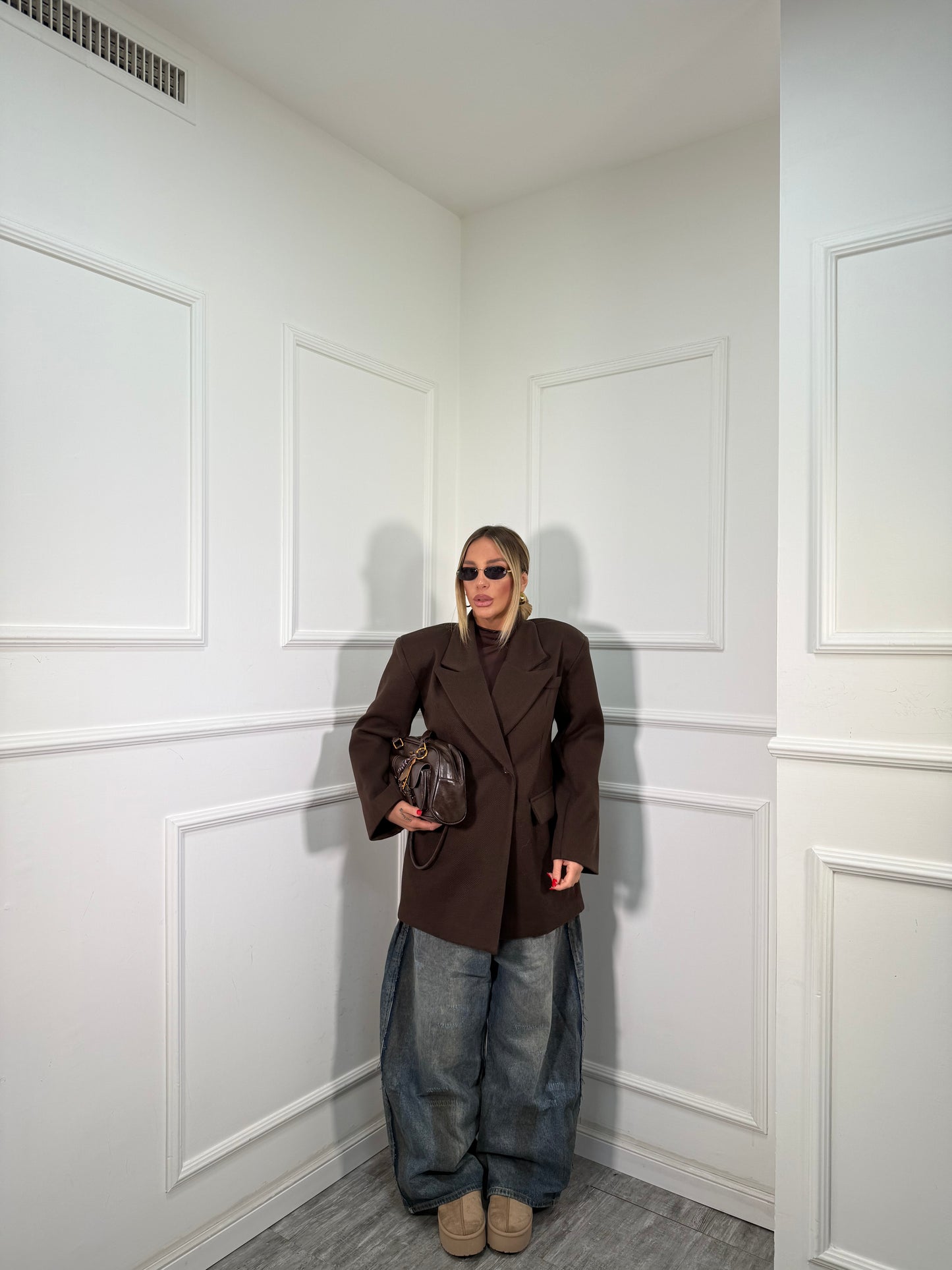 Cappotto giacca oversize taglio asimmetrico Oxford cioccolato 583