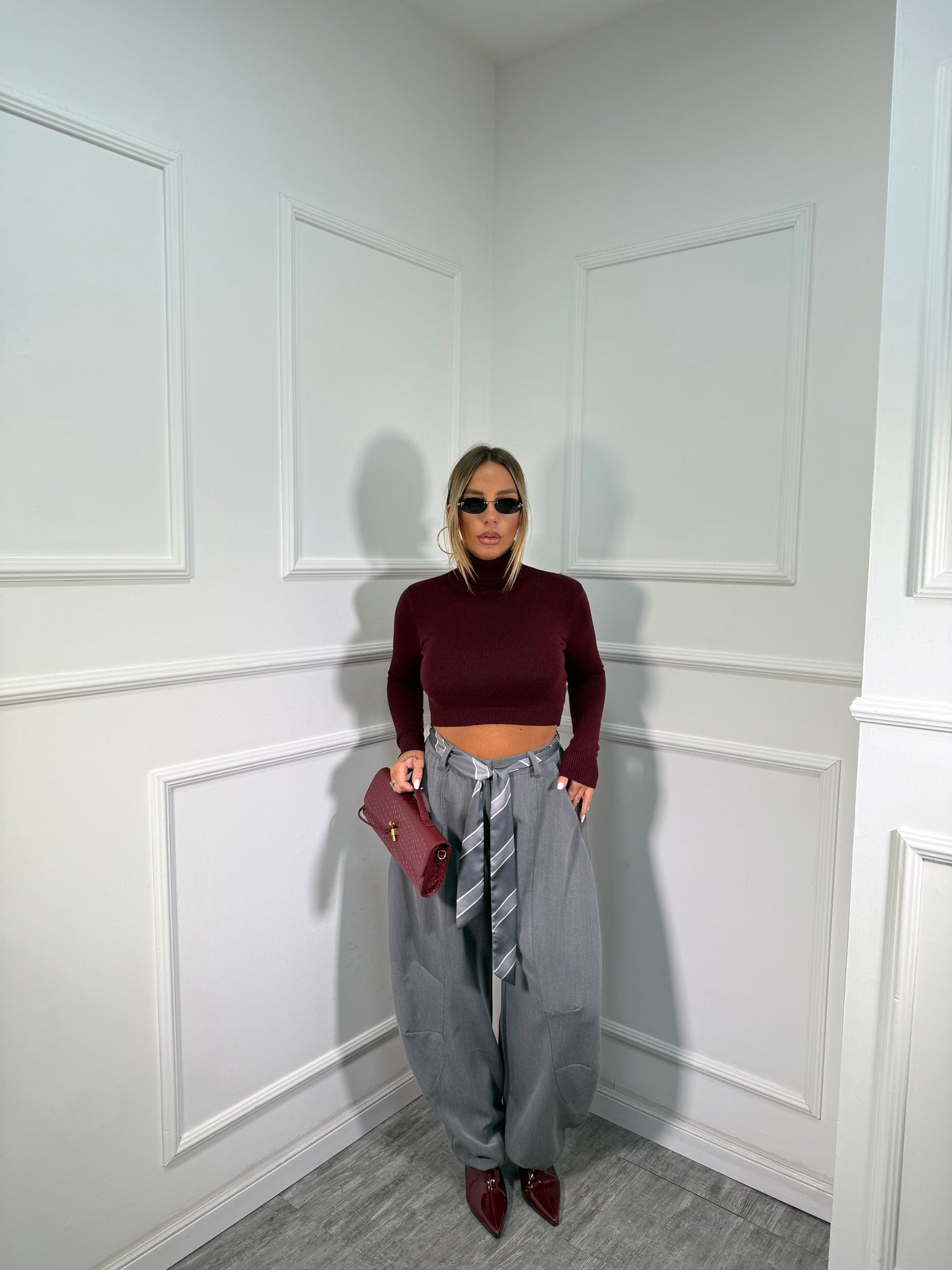 Pantaloni balloon con cravattino Allyson grigio my19589