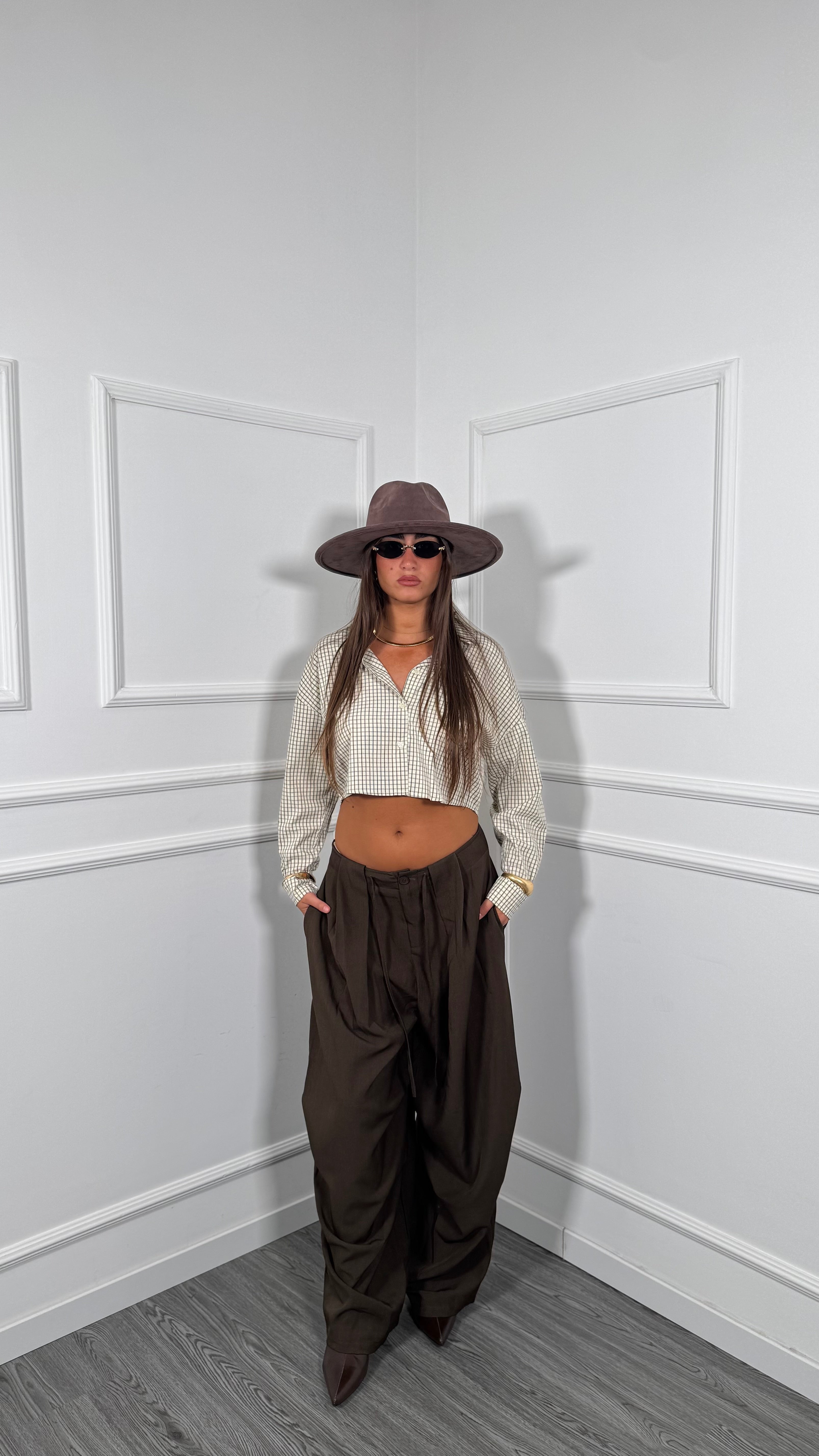 Pantaloni palazzo in crepe Fusion marrone 2859