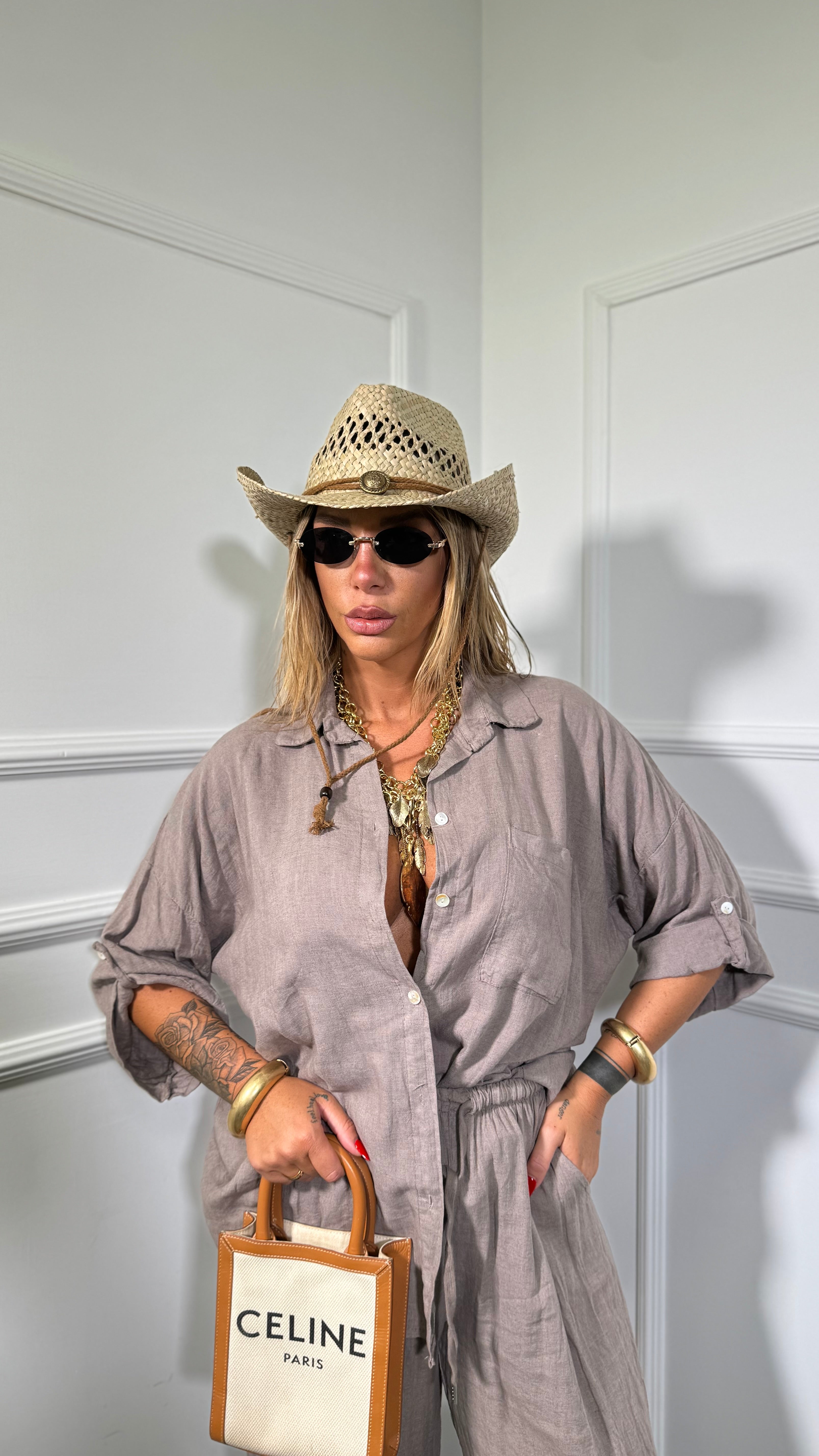 Coordinato in lino (SLIM XS a L) Shaty taupe 25192