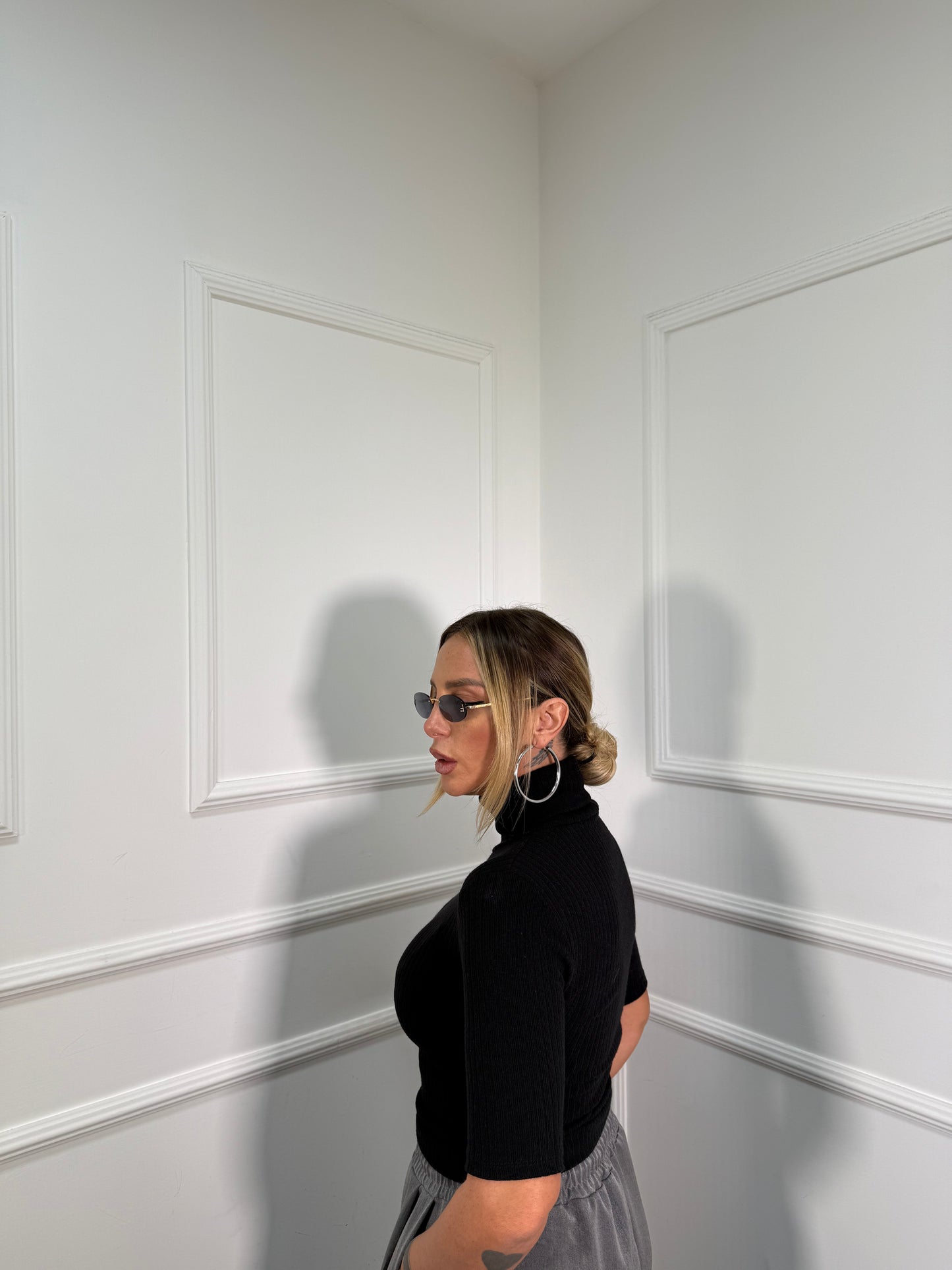 Maglioncino costine collo alto Work nero 5257