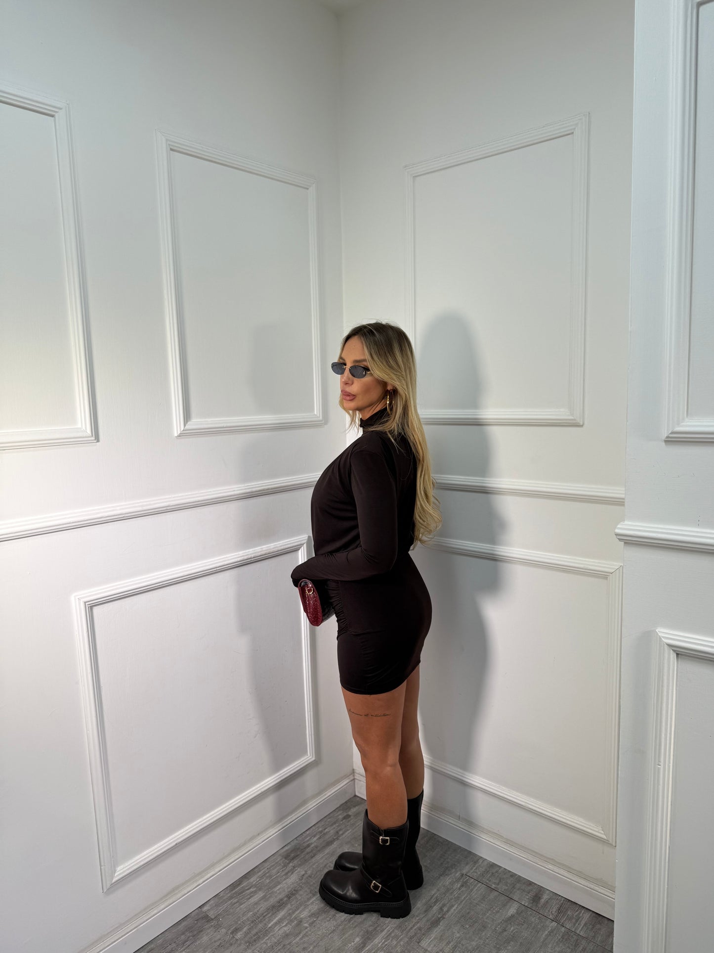 Abito in lycra con spalline cacao 12220