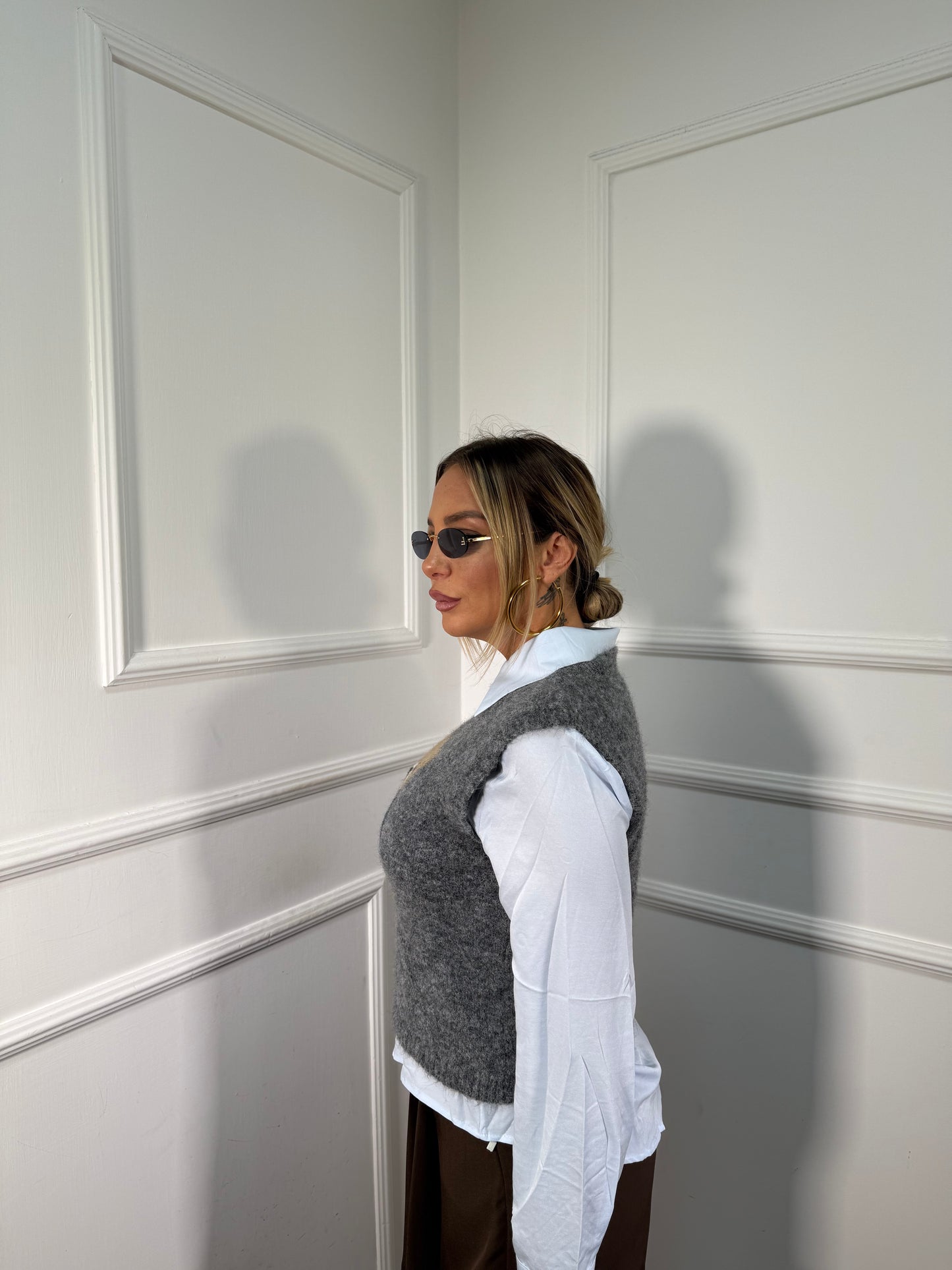 Gilet in lana cotta Teddy grigio 25780