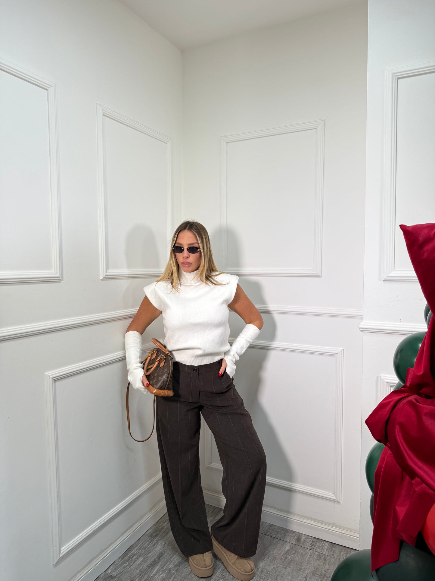 Pantaloni palazzo gessati cacao Creativ 11395