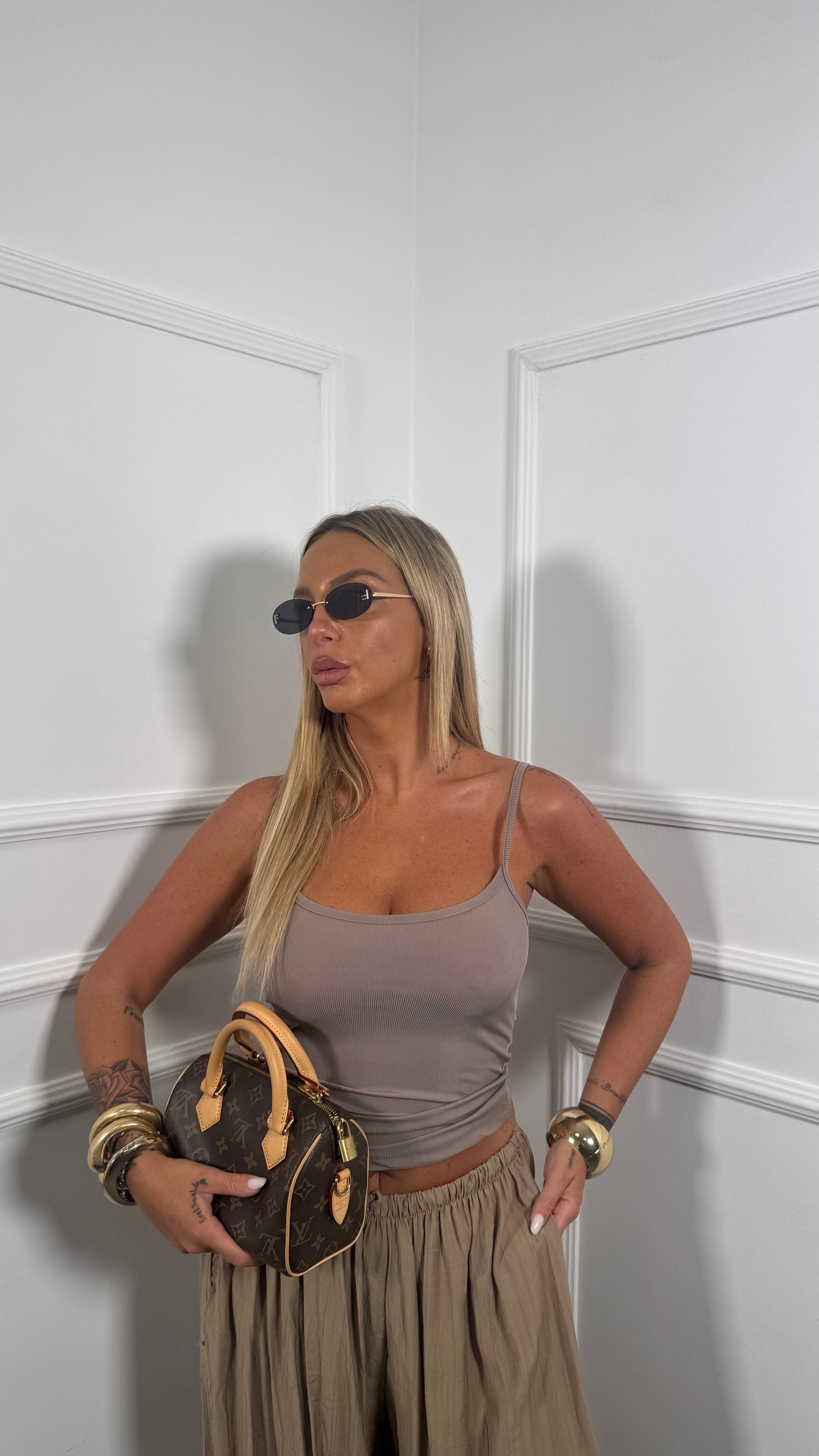 Coordinato canotta + pantalone ampio Essential Taupe