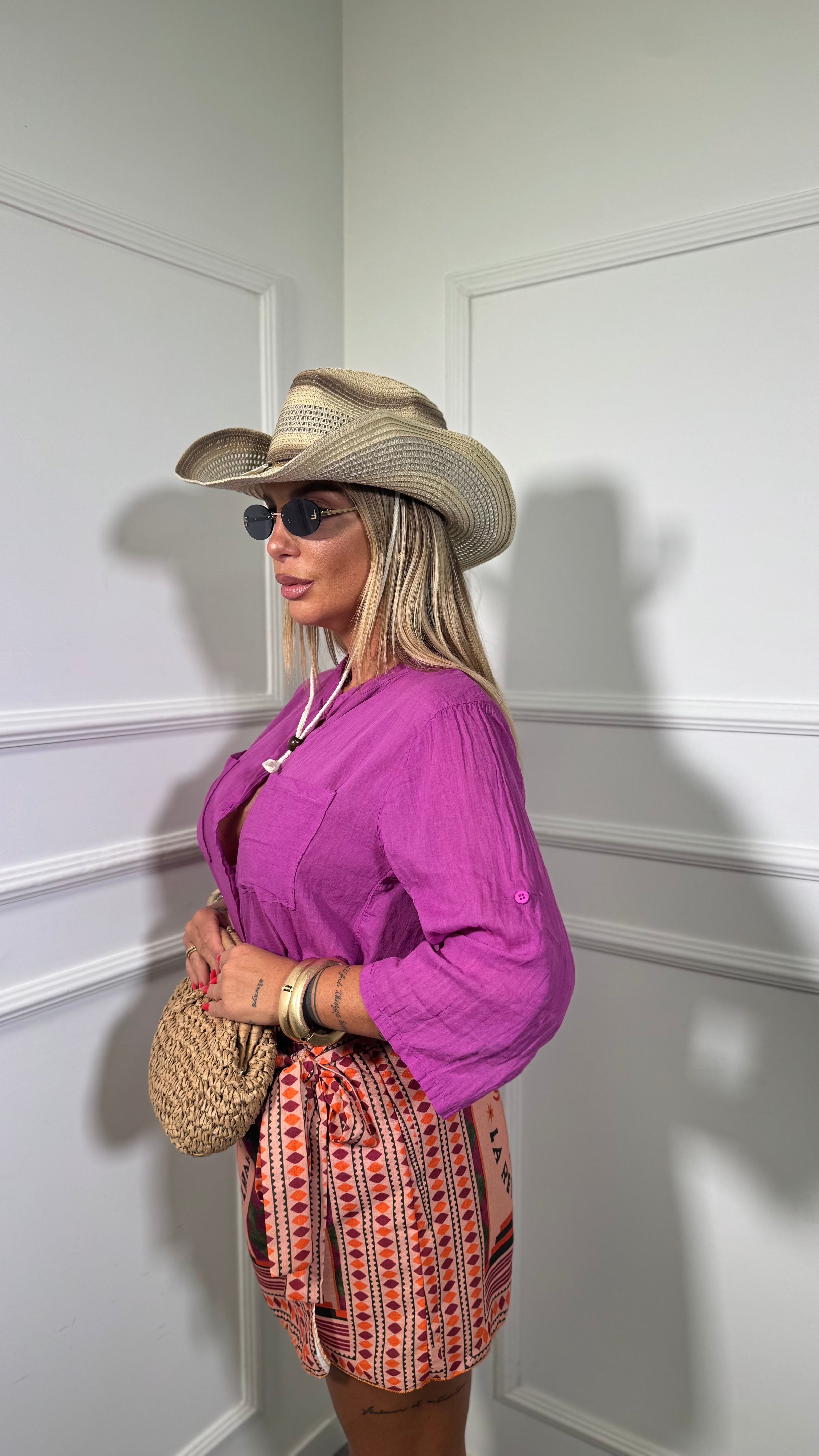 Camicia con taschini 100% cotone Bocadillo malva 212553a