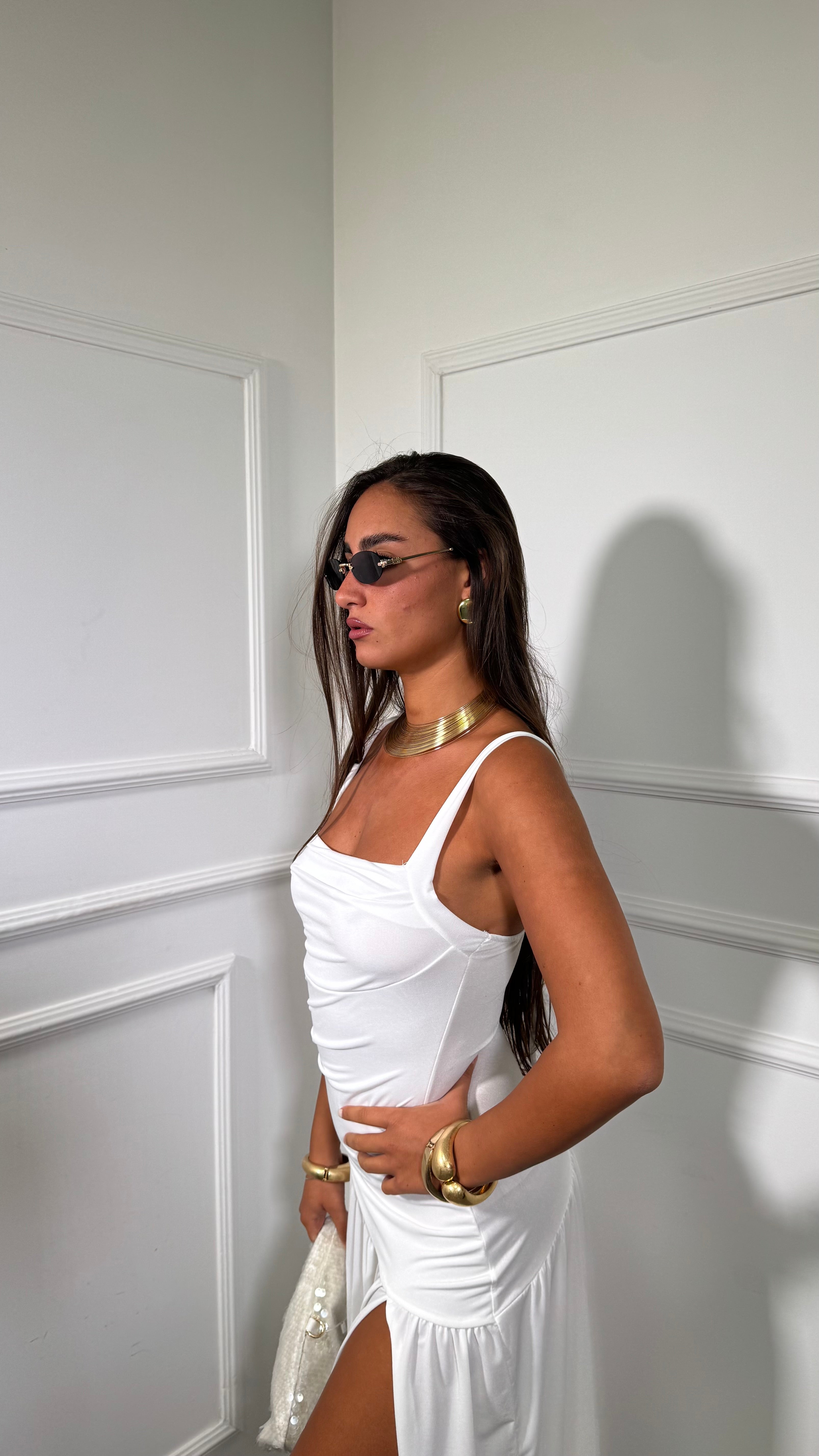 Abito lungo in jersey con spacco Ritual bianco 8113