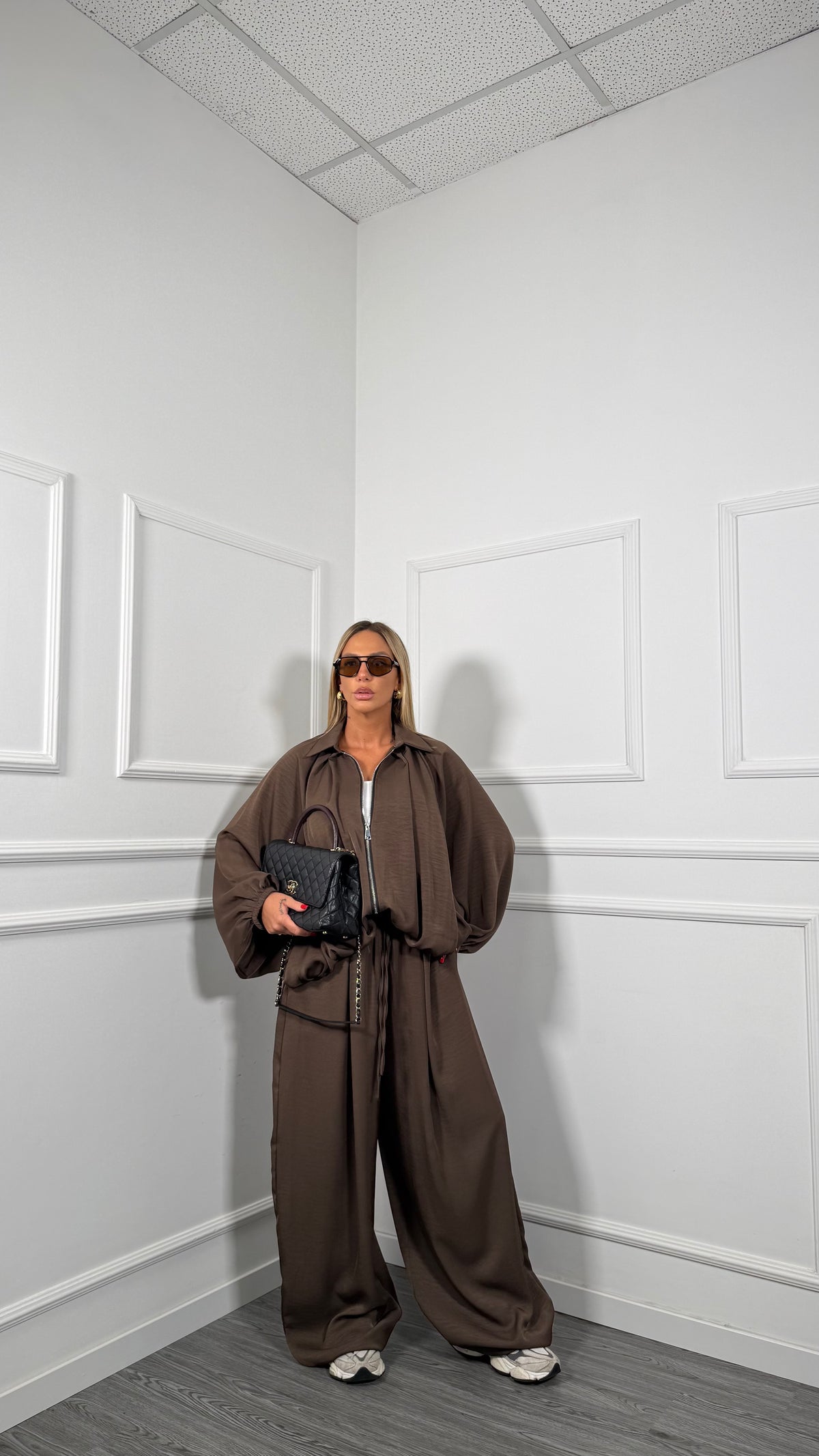 Coordinato oversize effetto satin Siviglia cioccolato 885871