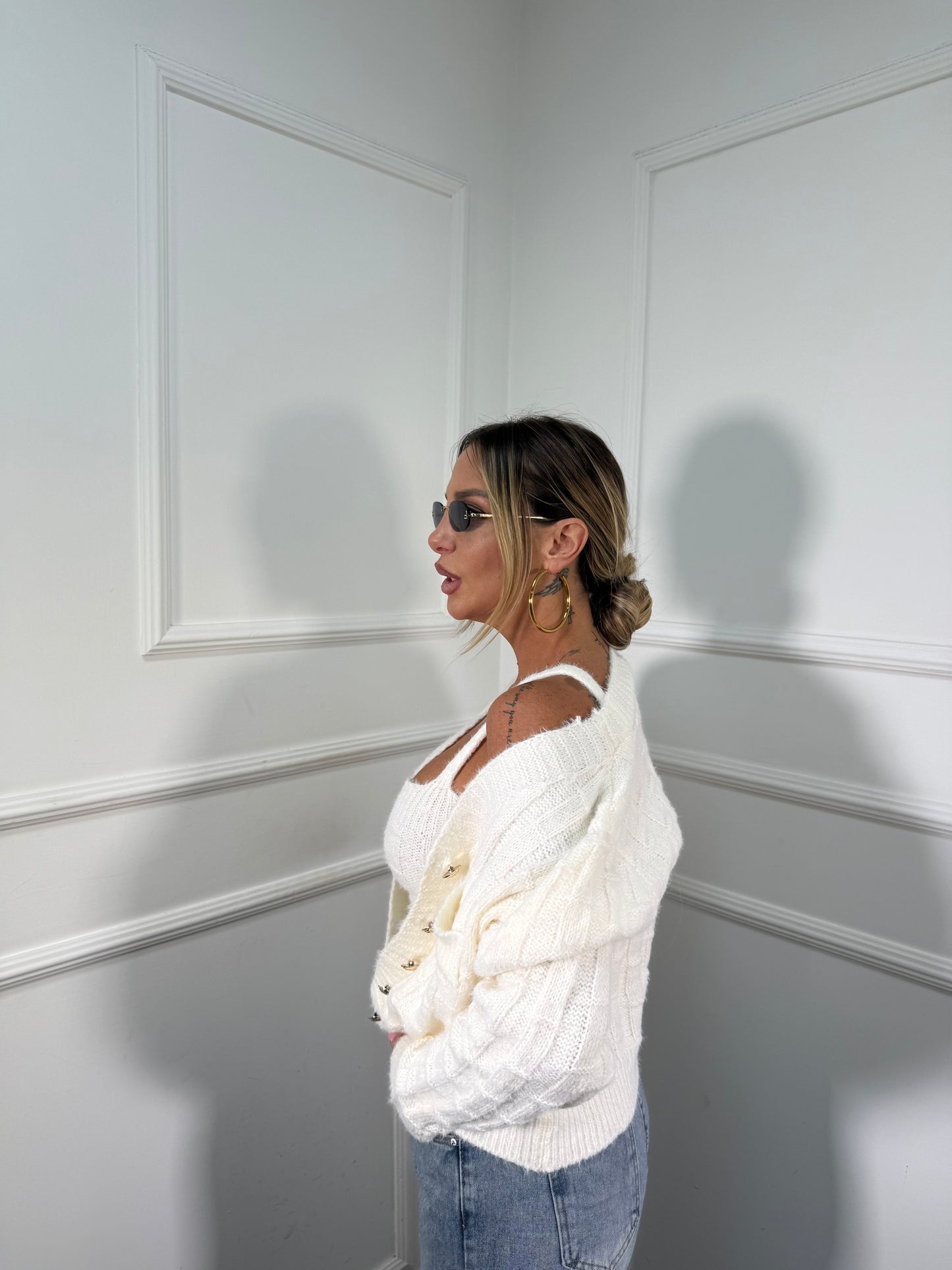 Twin-set in misto lana Lily bianco wz134