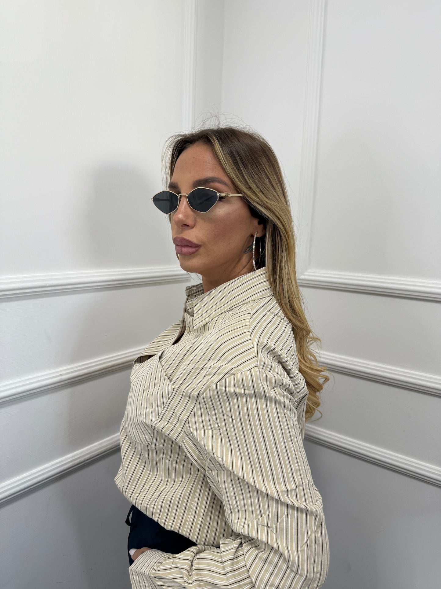 Camicia a righe in cotone English camel 26003