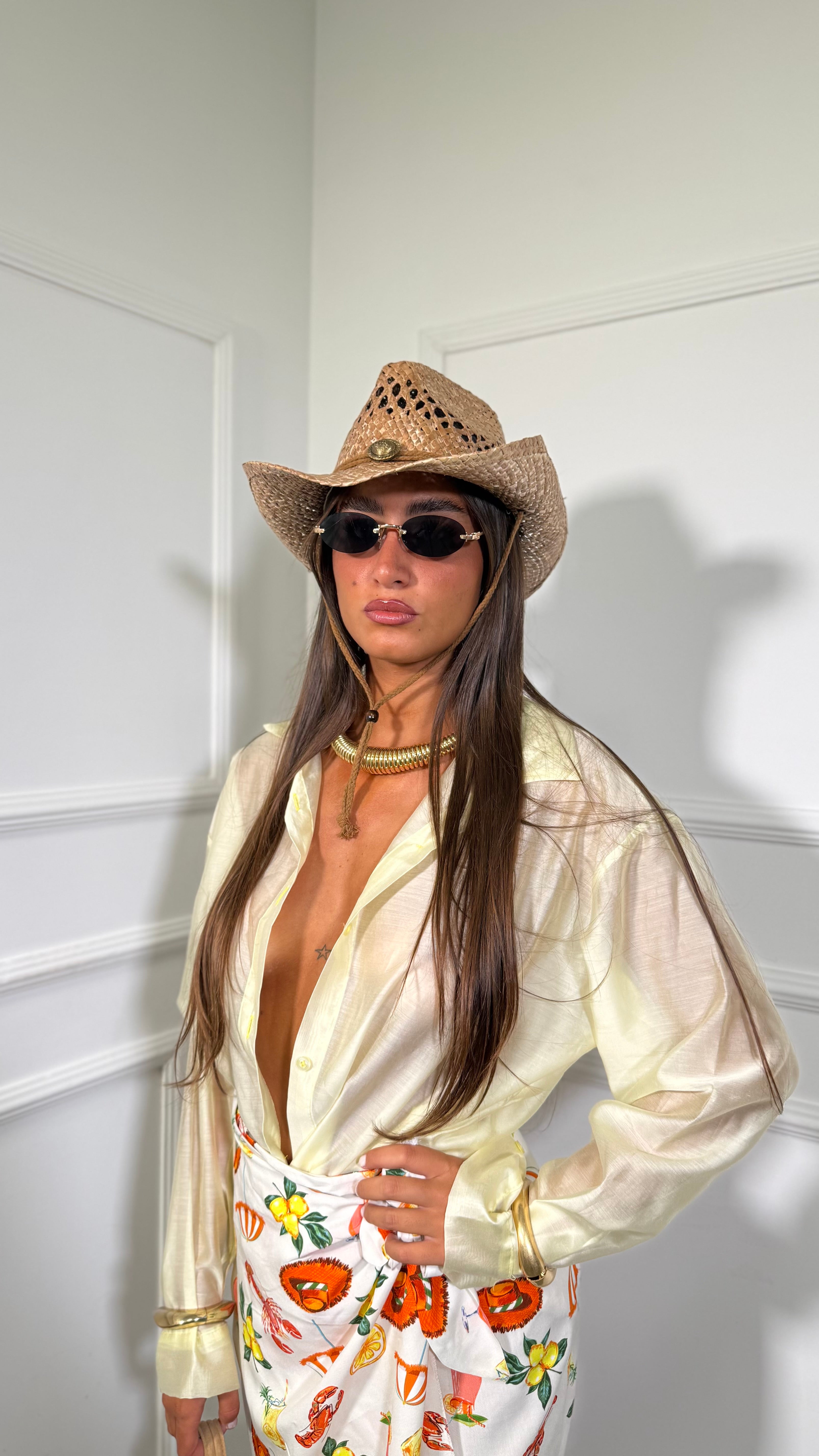 Camicia semi velata Ruy giallo pastello a141