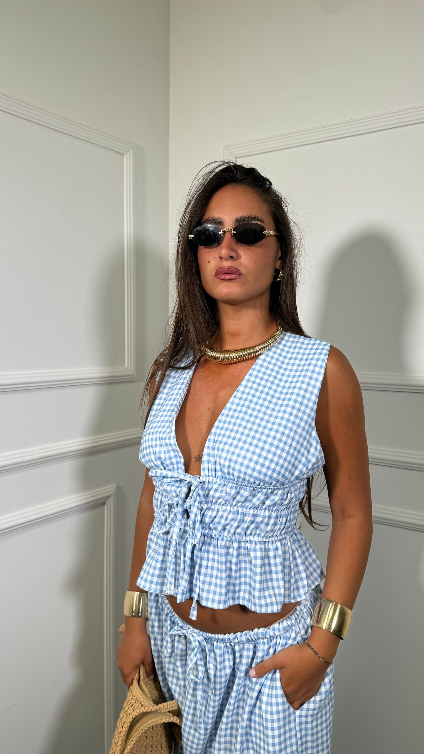 Coordinato a quadretti azzurro 14137