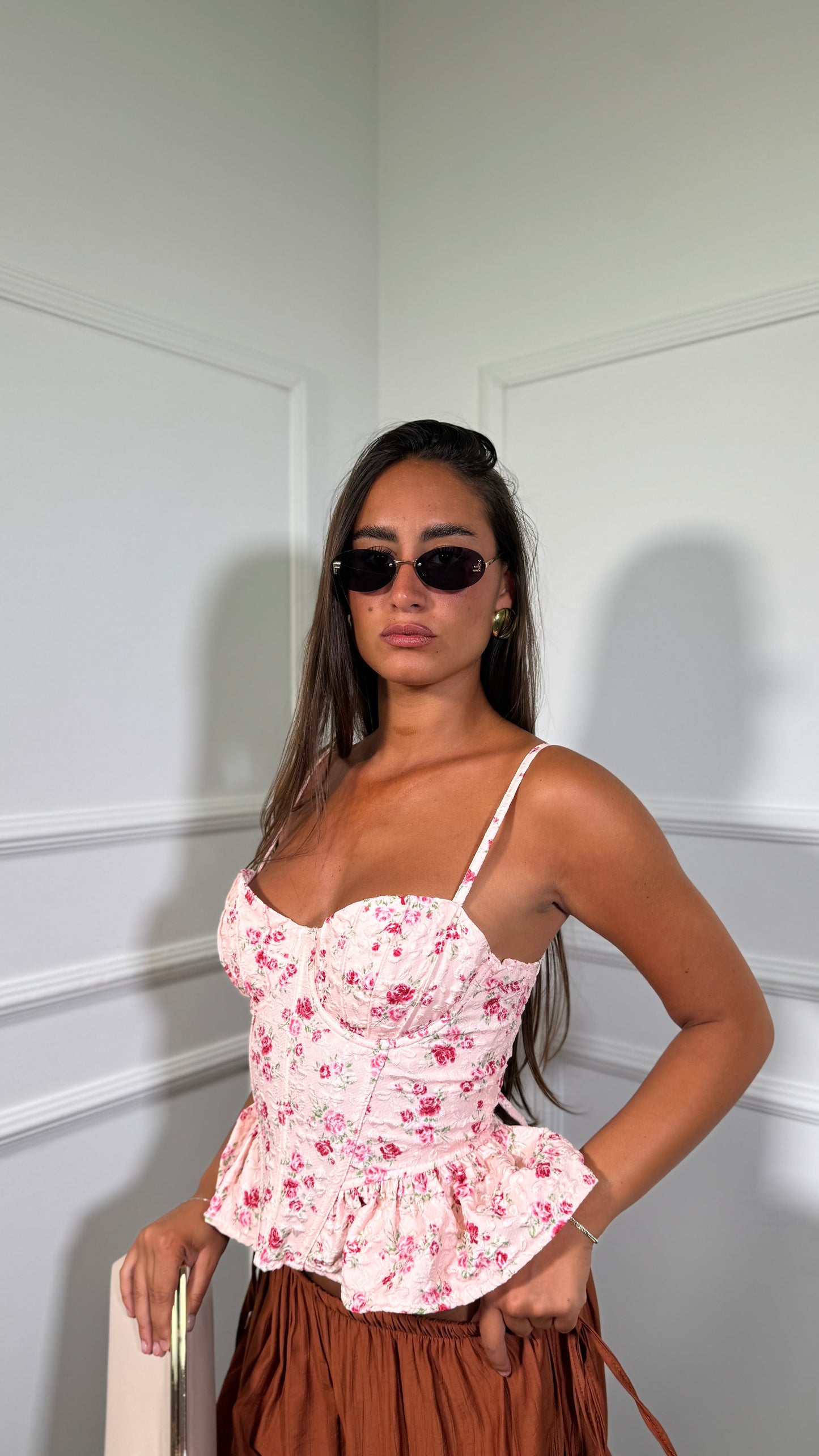 Bustier micro fiori steccato Silena rosa
