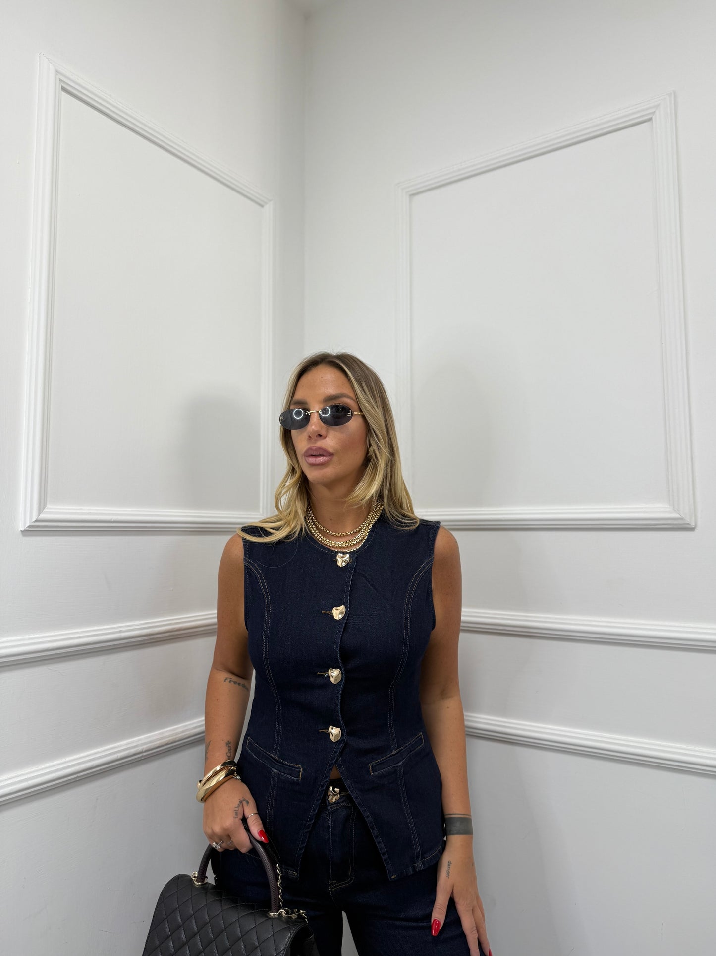 Coordinato in denim Lavinia lavaggio scuro premium quality