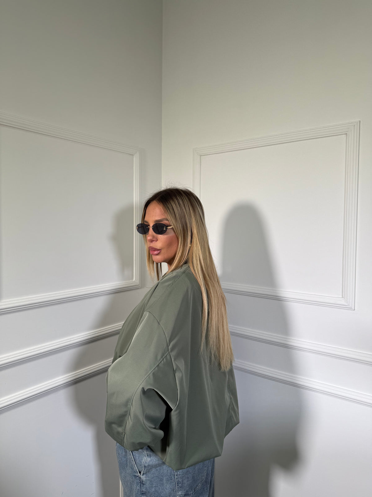Bomber tessuto tecnico Janet 42/52 (Curvy) verde militare 31073