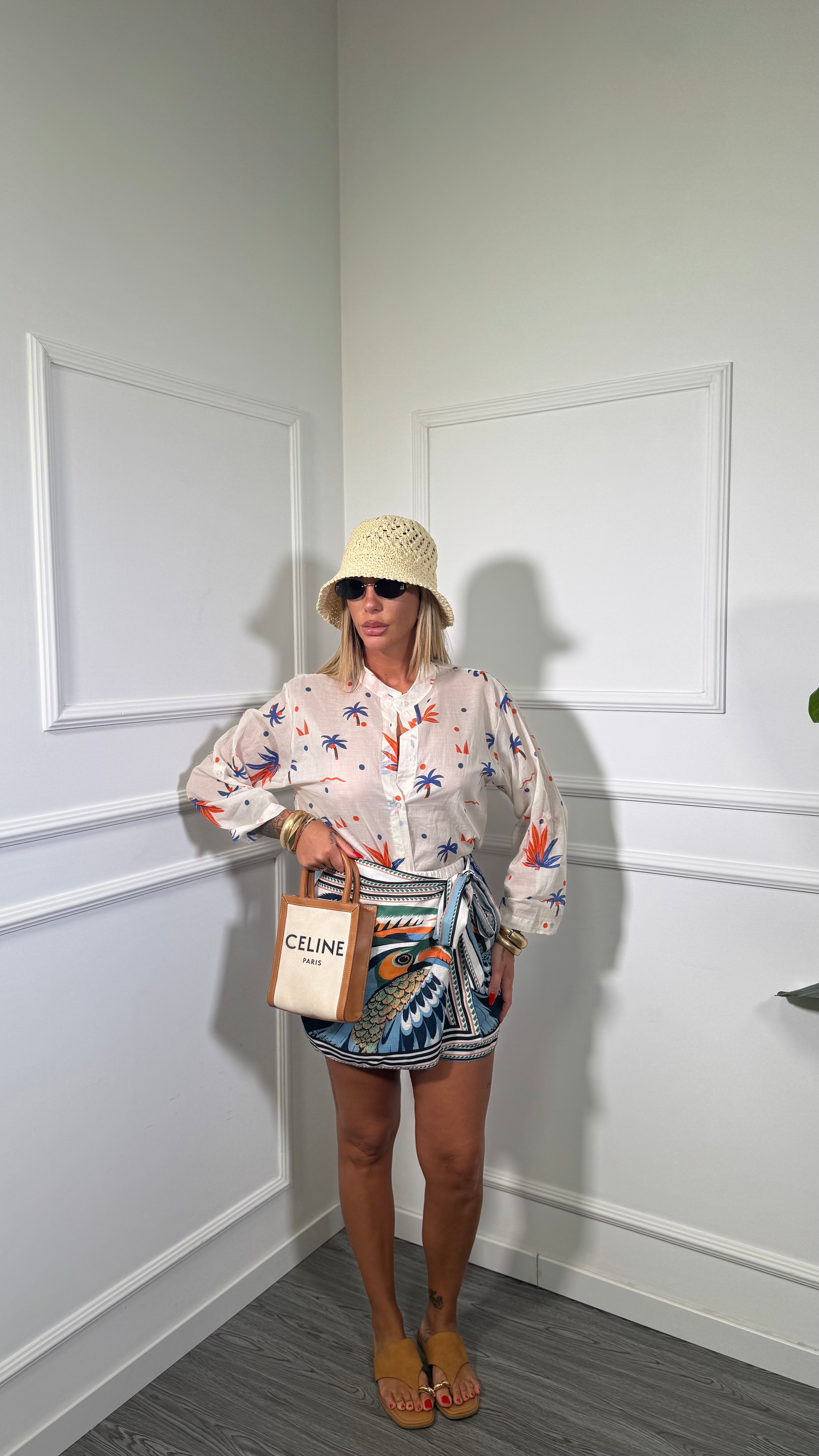 Pantagonna misto lino con Bocas azzurro/blu 26728